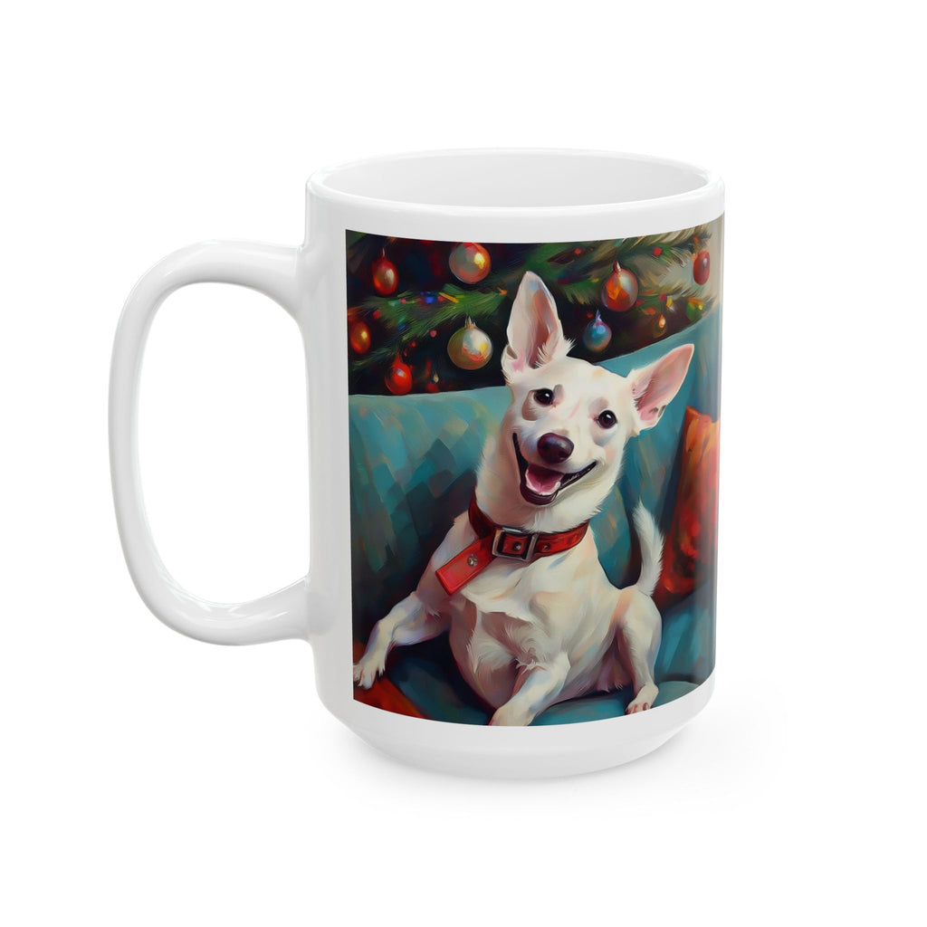 White Corgi Holiday II Ceramic Mug, (11oz, 15oz)