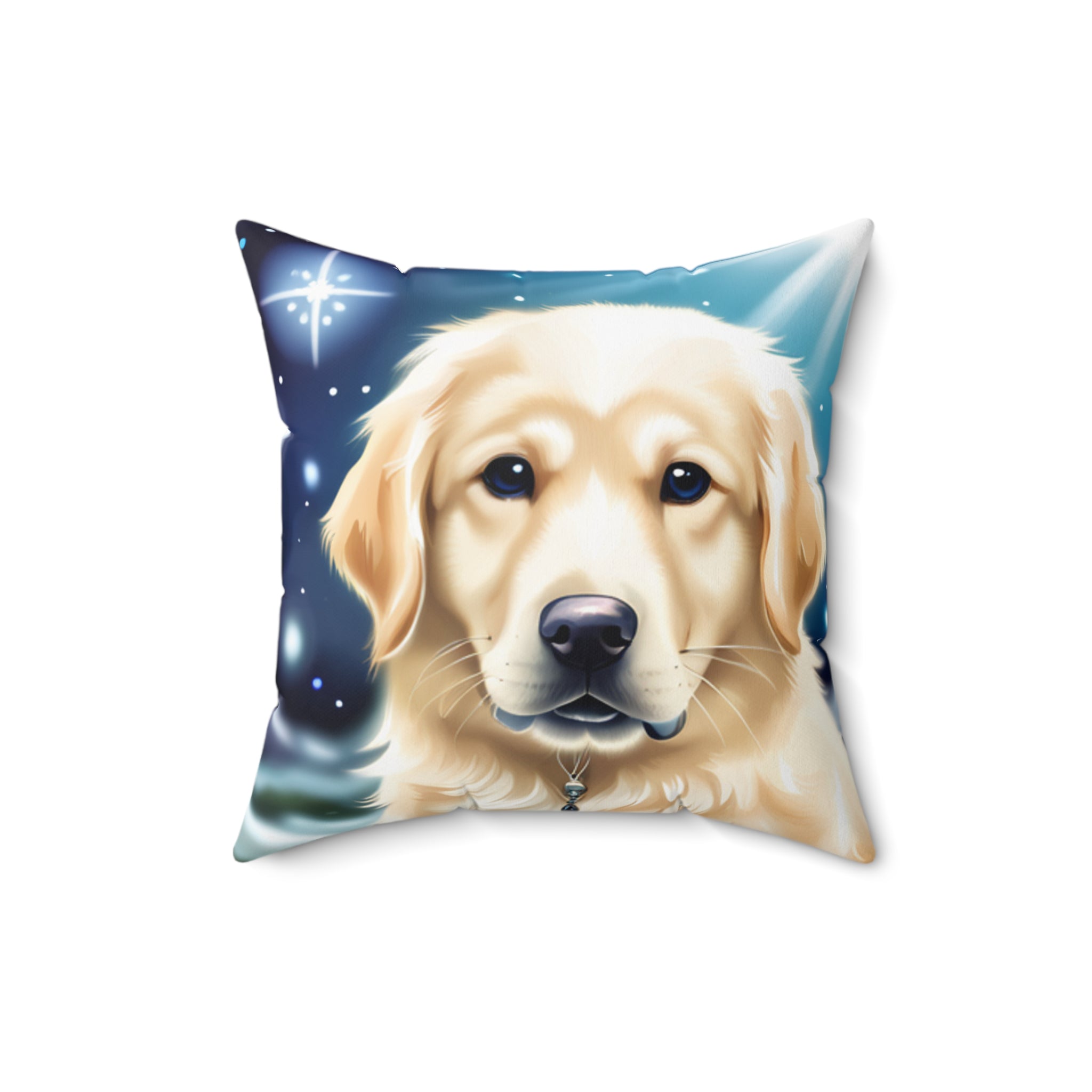 Golden Retriever Stary Night Polyester Square Pillow
