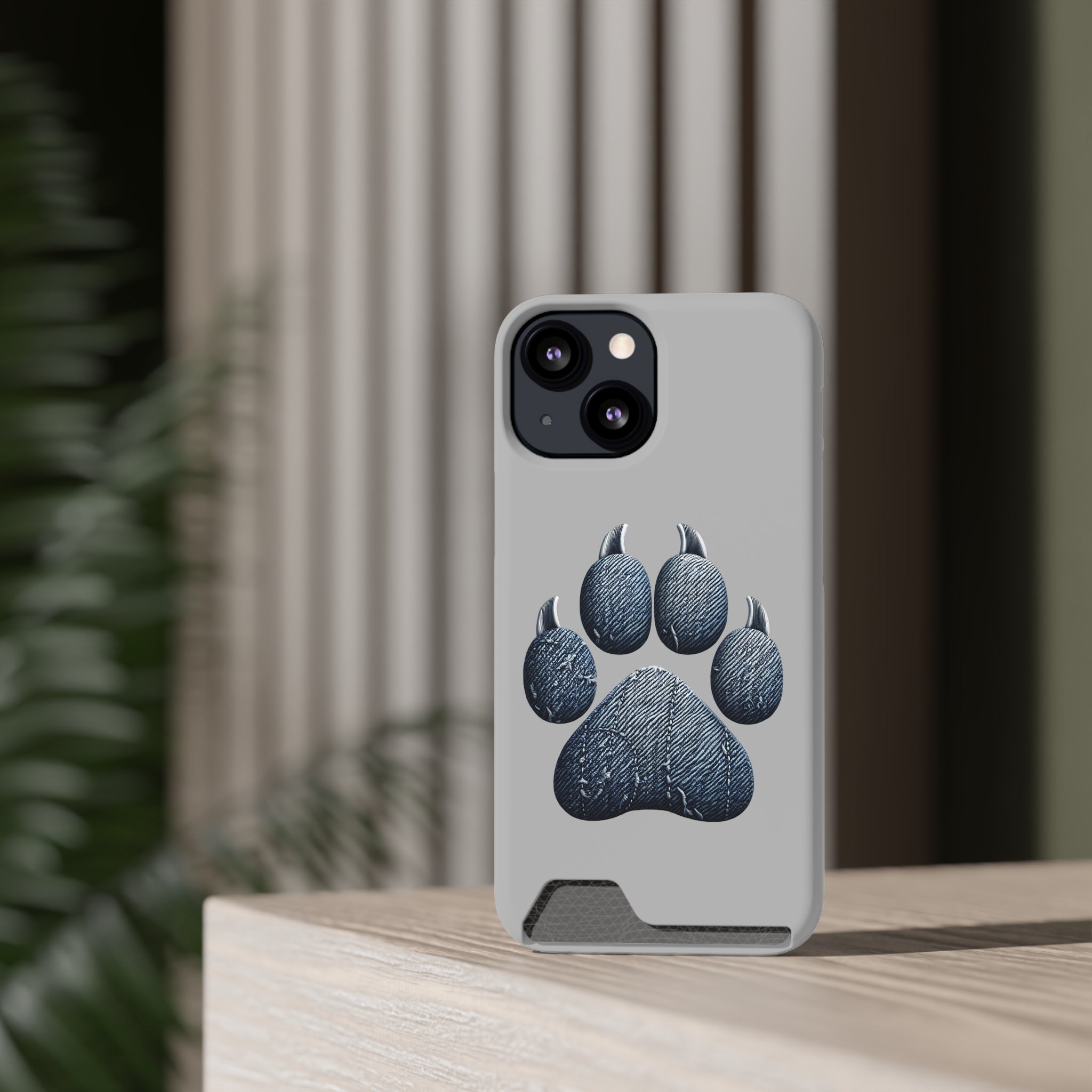 Denim Dog Paw Phone Case with Card Holder