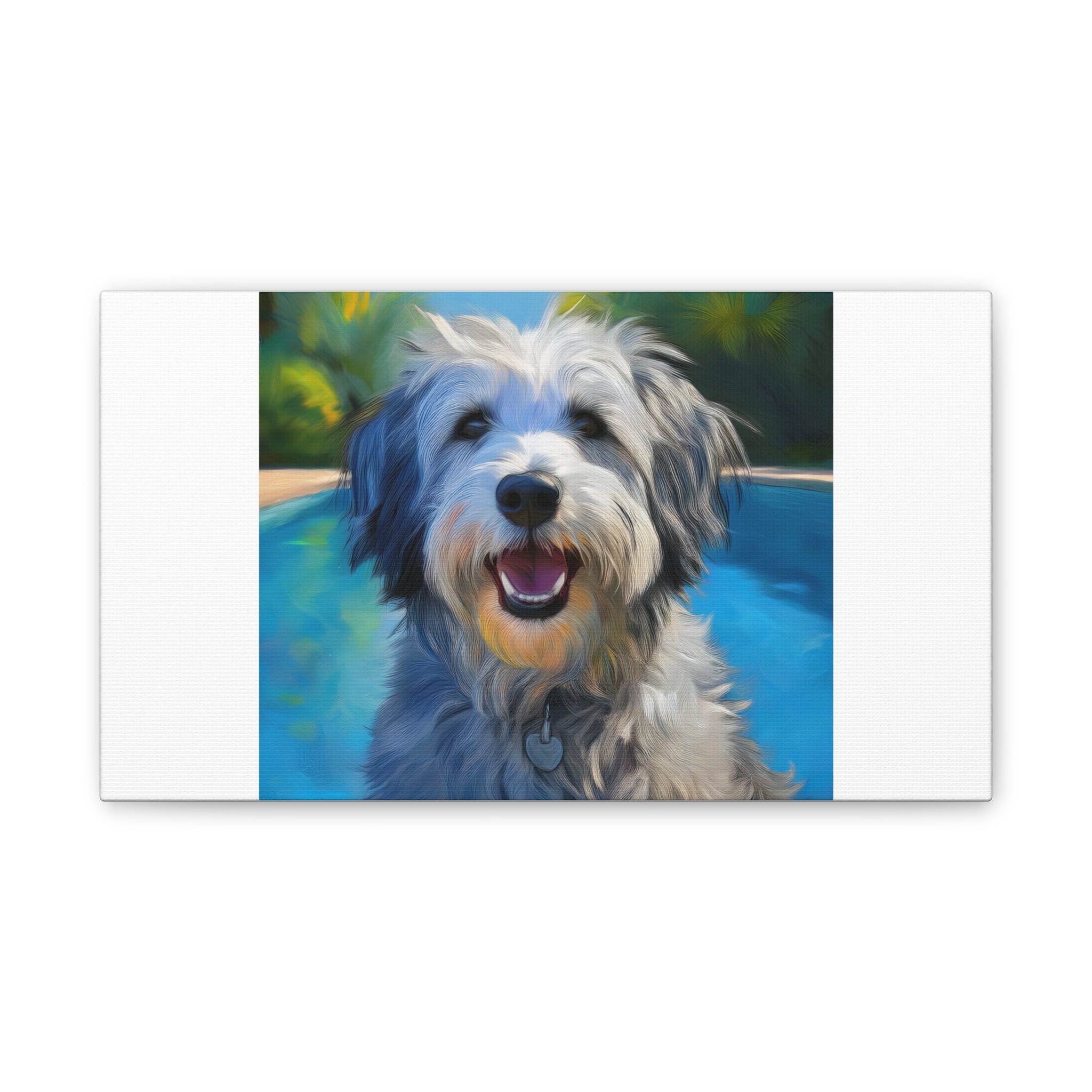 Grey Shaggy Dog Poolside Canvas Stretched, 0.75"