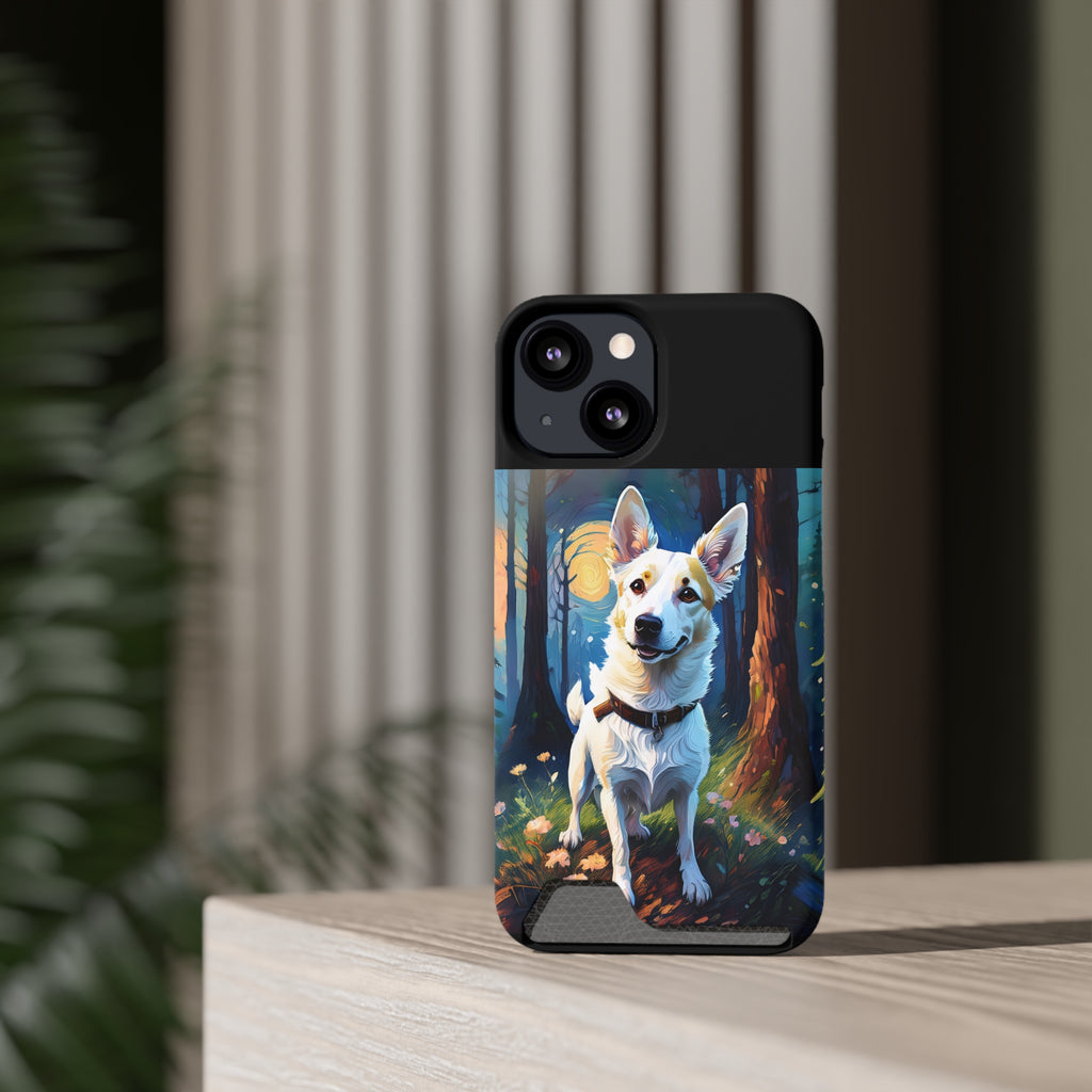 White/Tan Dog Forest Walk Phone Case with Card Holder