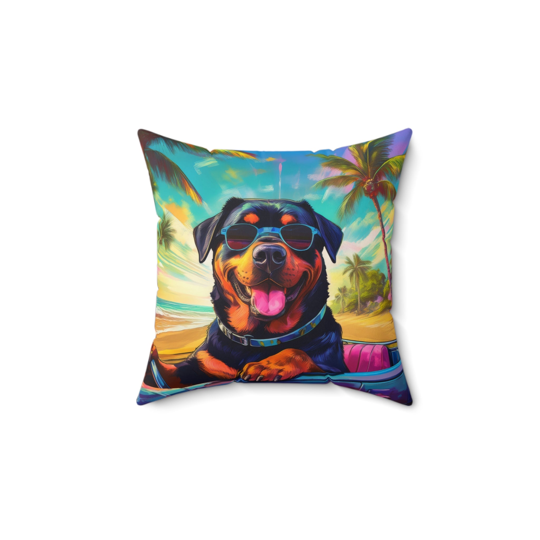 Rottweiler Beach Drive Polyester Square Pillow
