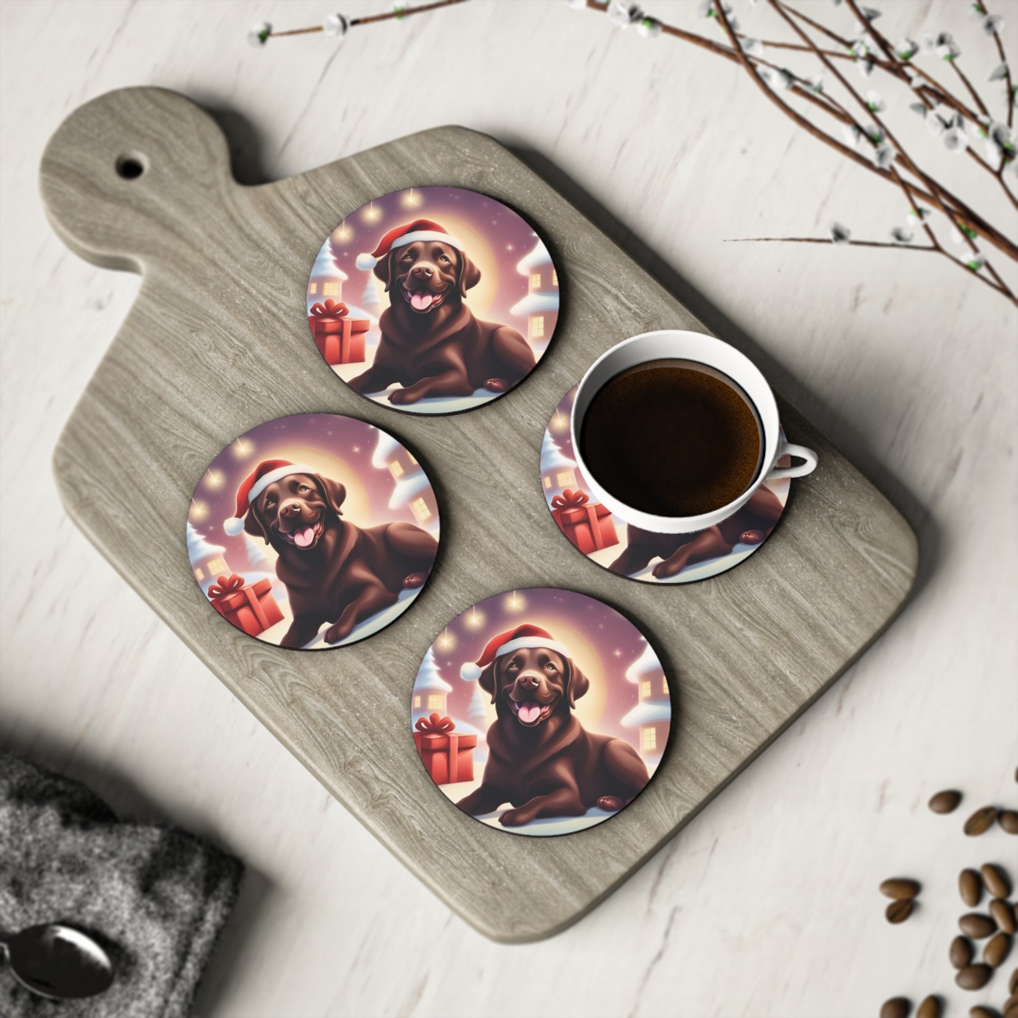 Chocolate Lab Holiday Coonhound Coasters
