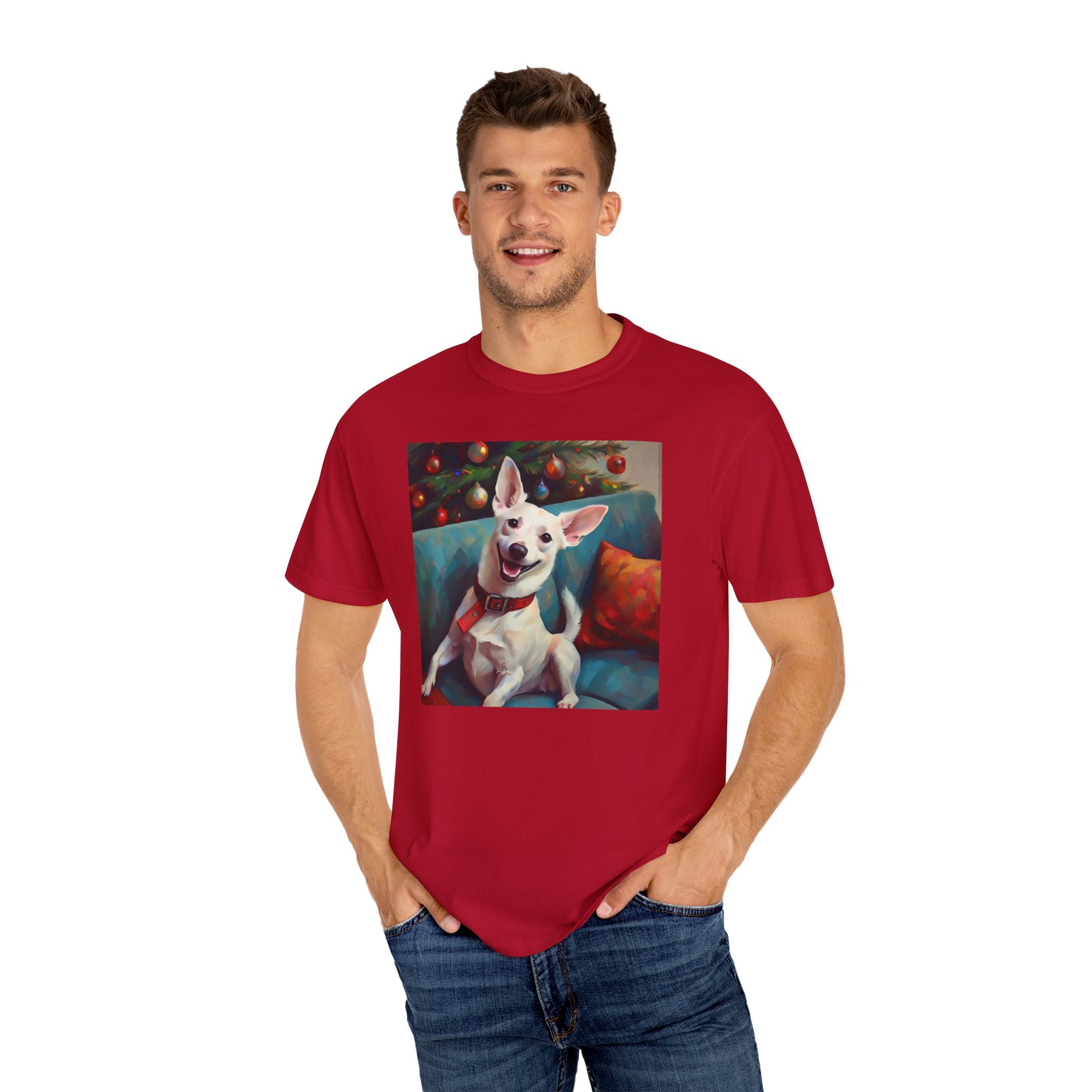 White Corgi Holiday II Unisex Garment-Dyed T-shirt