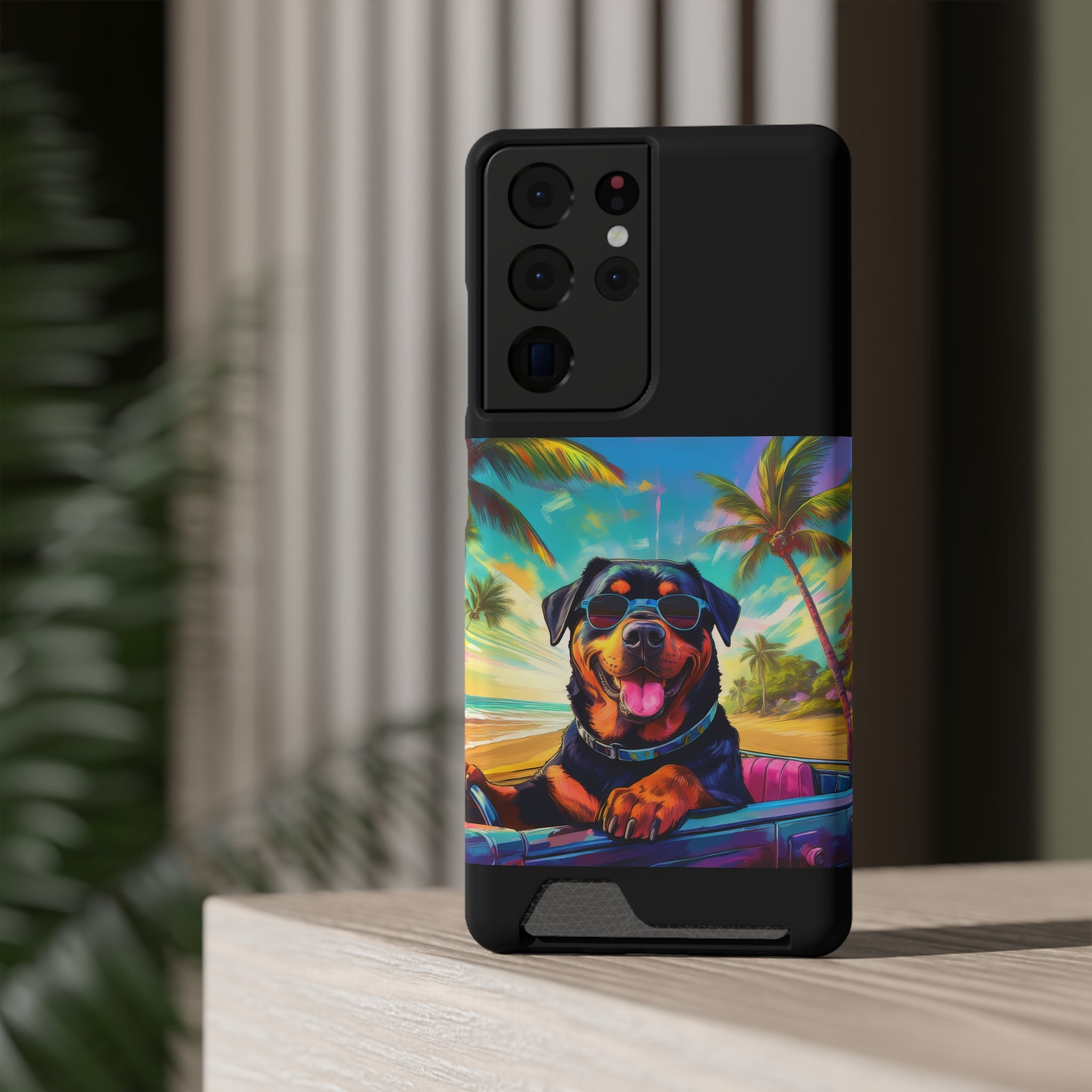 Rottweiler Beach Drive Phone Case with Card Holder