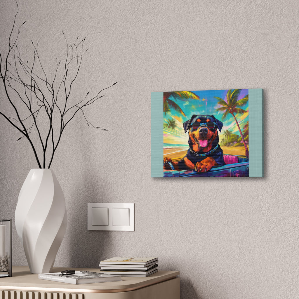 Rottweiler Beach Drive Canvas Painting