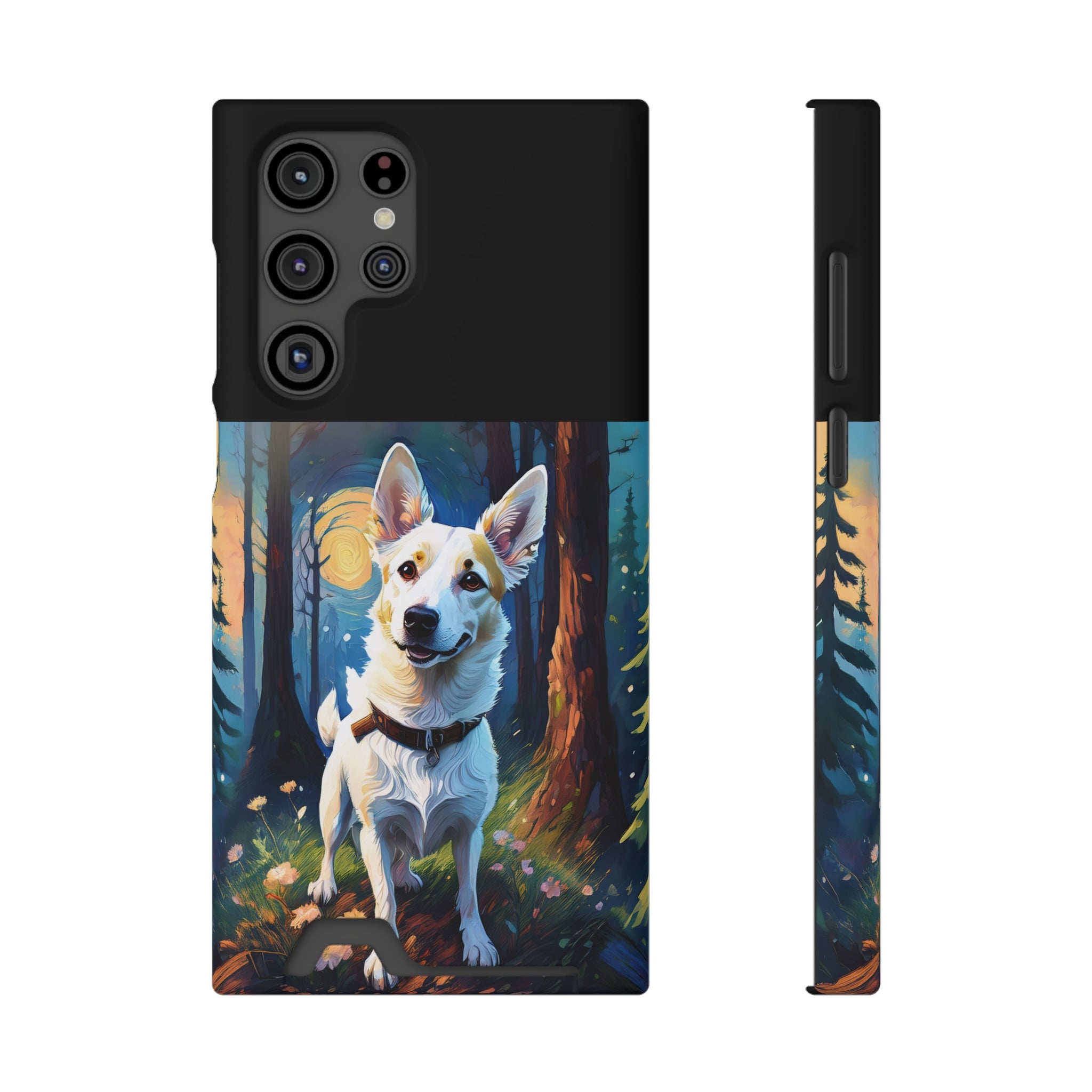 White/Tan Dog Forest Walk Phone Case with Card Holder
