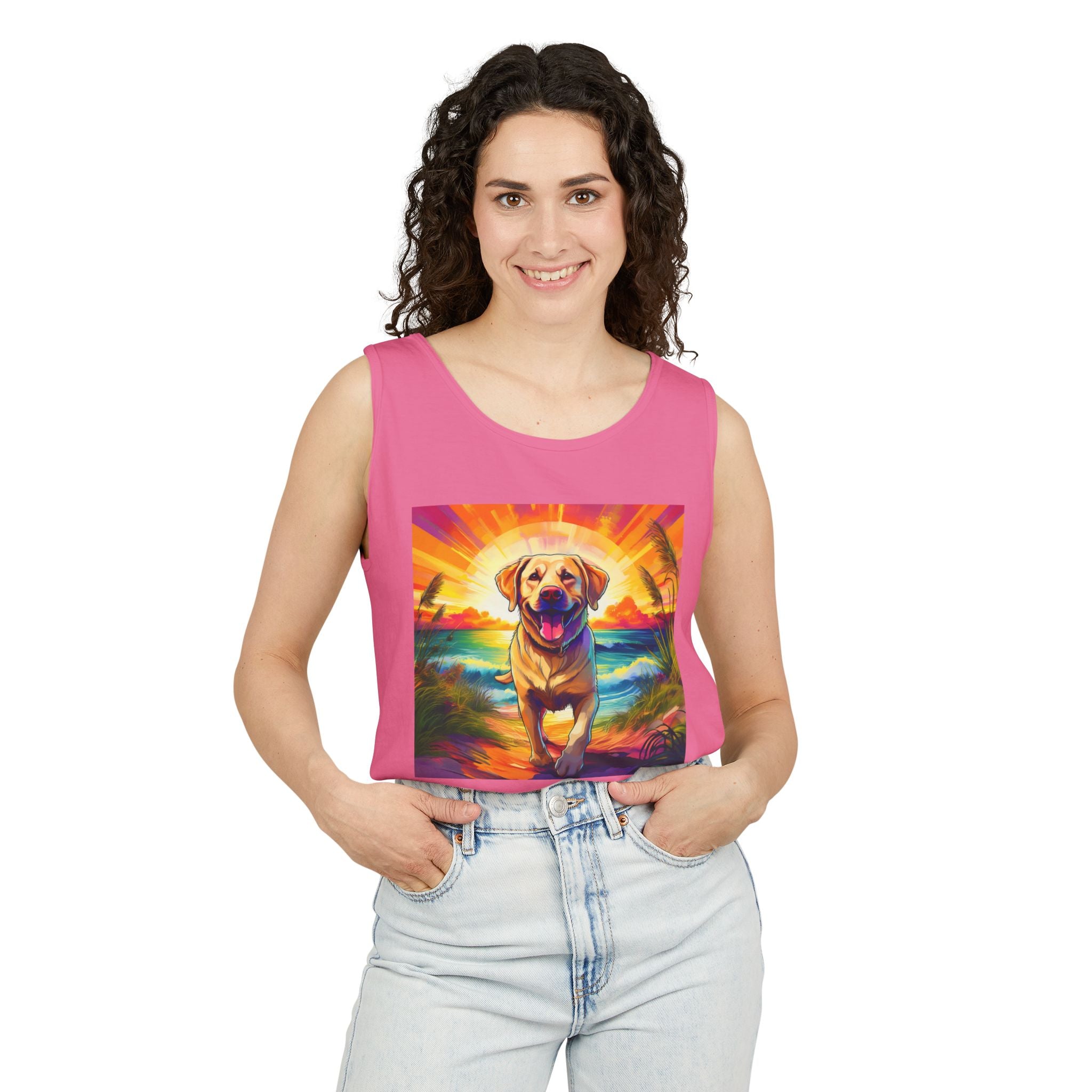 Yellow Lab Sunset Beach Unisex Tank Top