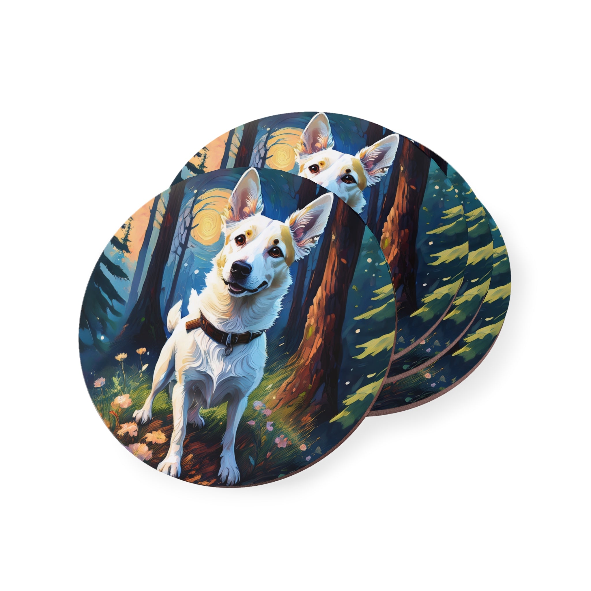 White/Tan Dog Forest Walk Coasters