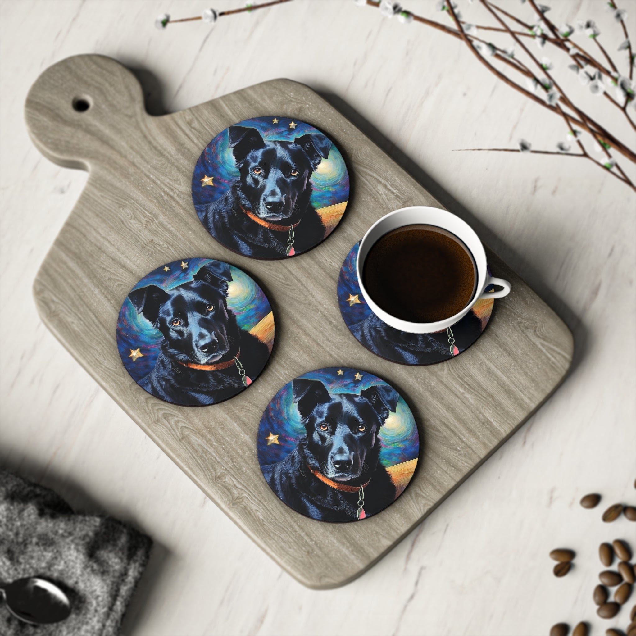 Black Shepherd Lab Stary Night Coasters