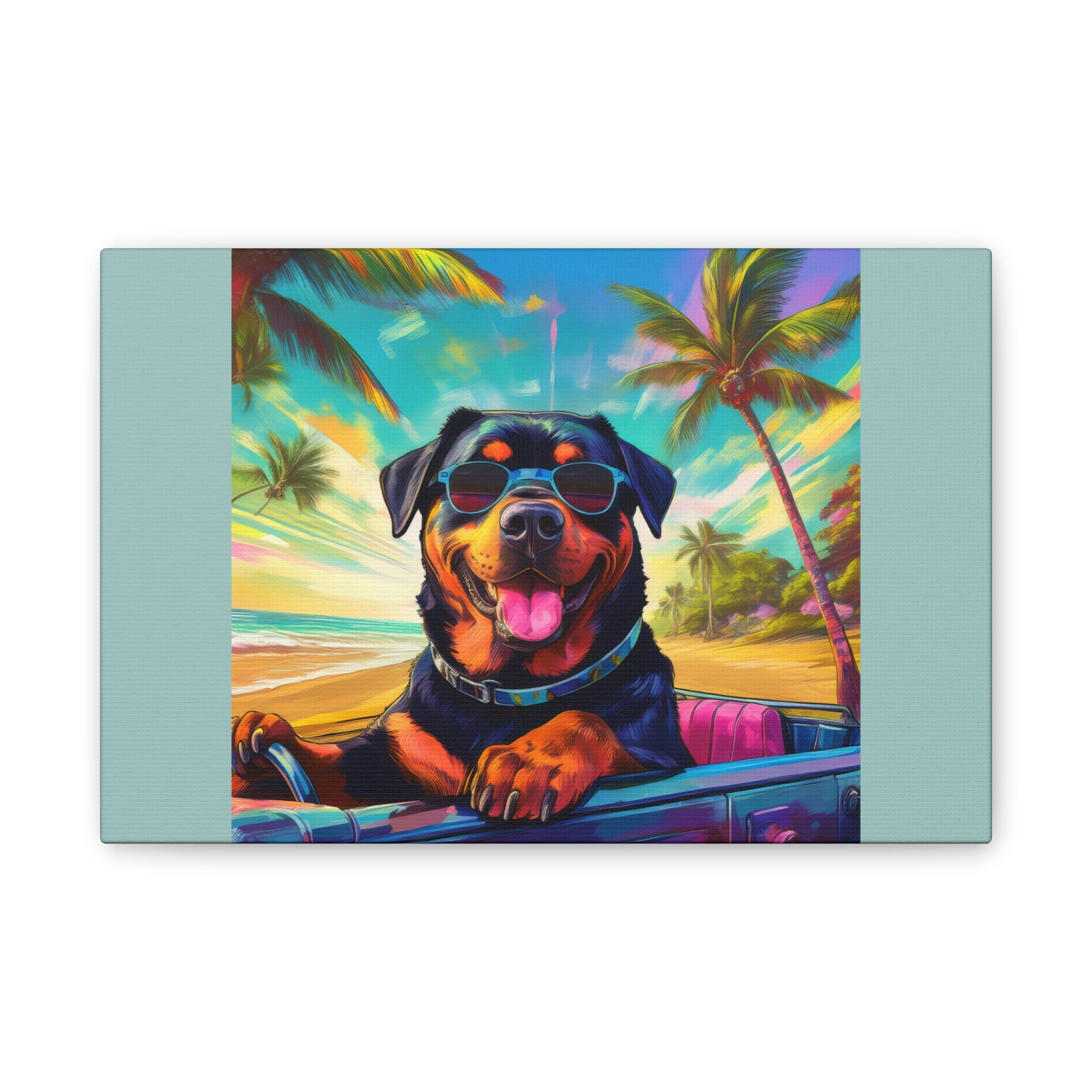 Rottweiler Beach Drive Canvas Painting