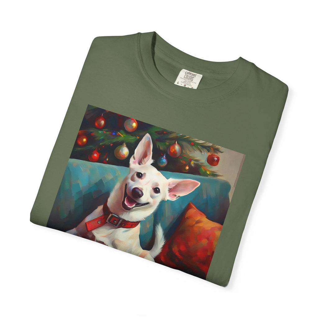 White Corgi Holiday II Unisex Garment-Dyed T-shirt