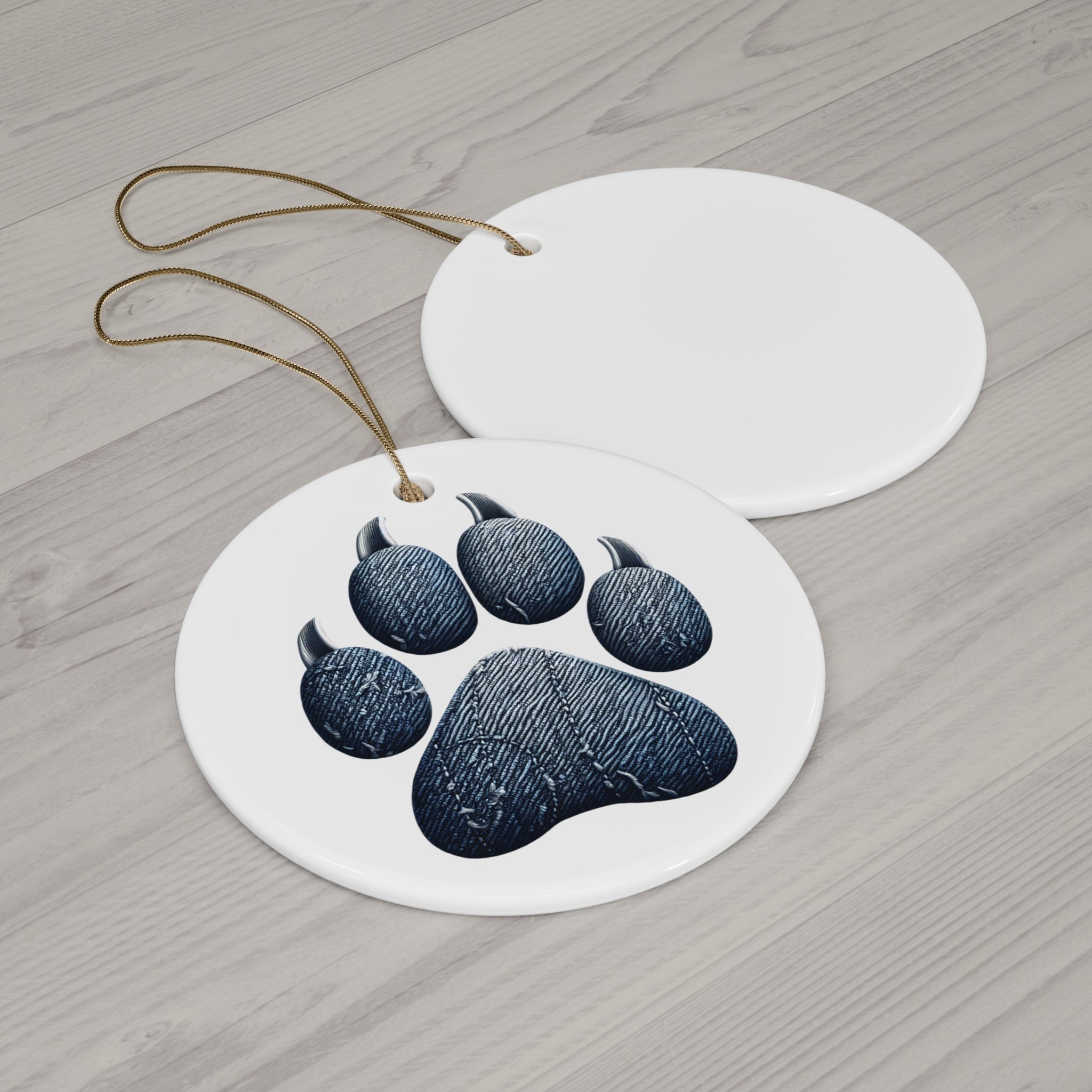 Denim Paw Ceramic Ornament