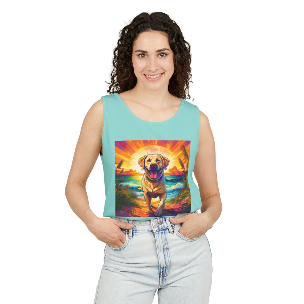 Yellow Lab Sunset Beach Unisex Tank Top