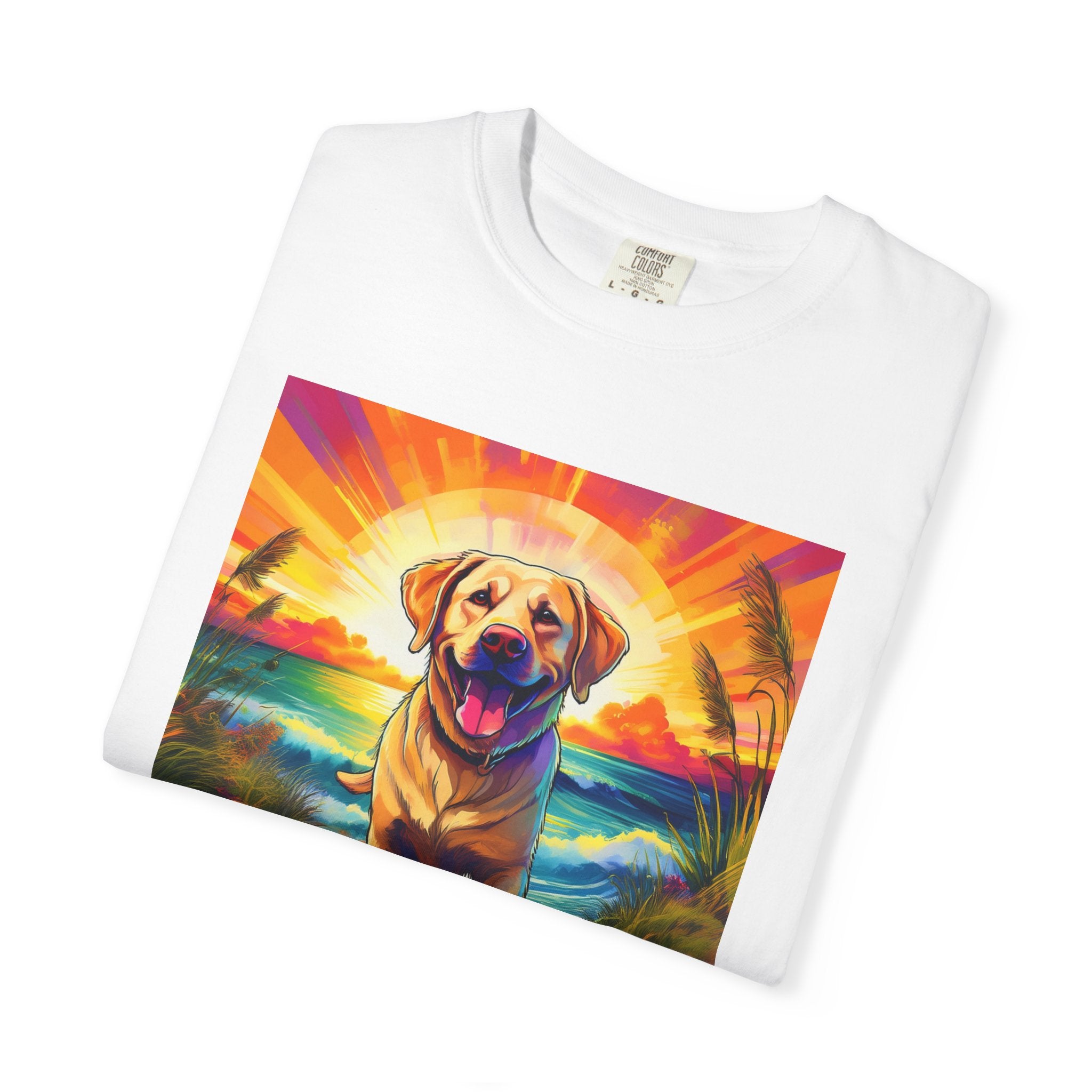 Yellow Lab Sunset Beach Unisex Garment-Dyed T-shirt