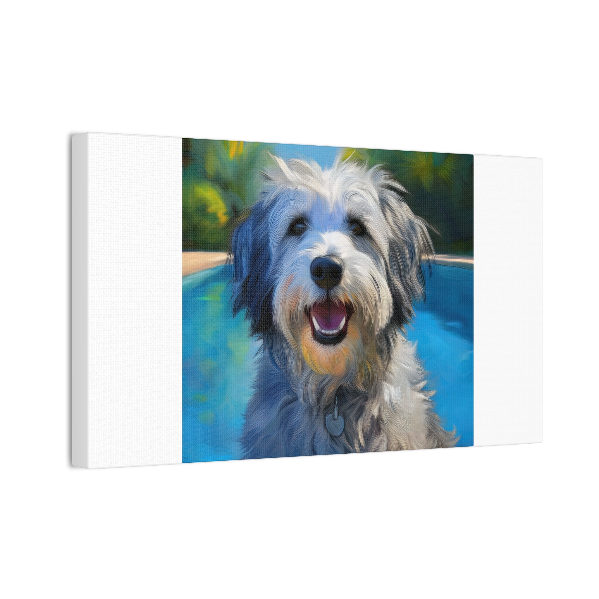 Grey Shaggy Dog Poolside Canvas Stretched, 0.75"