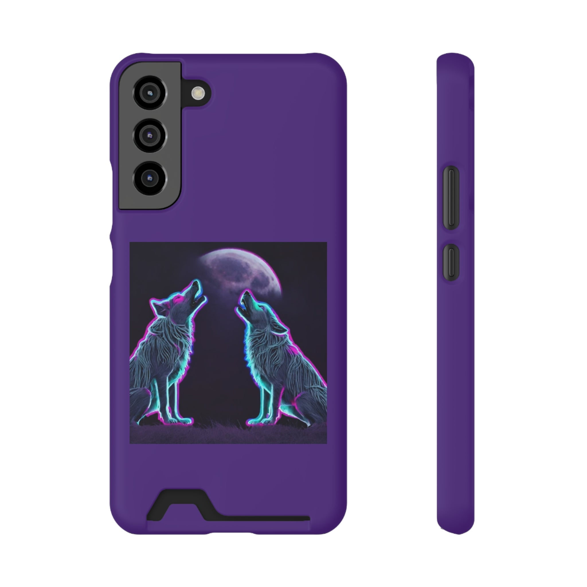 Neon Wolves Howling Phone Case with Card Holder