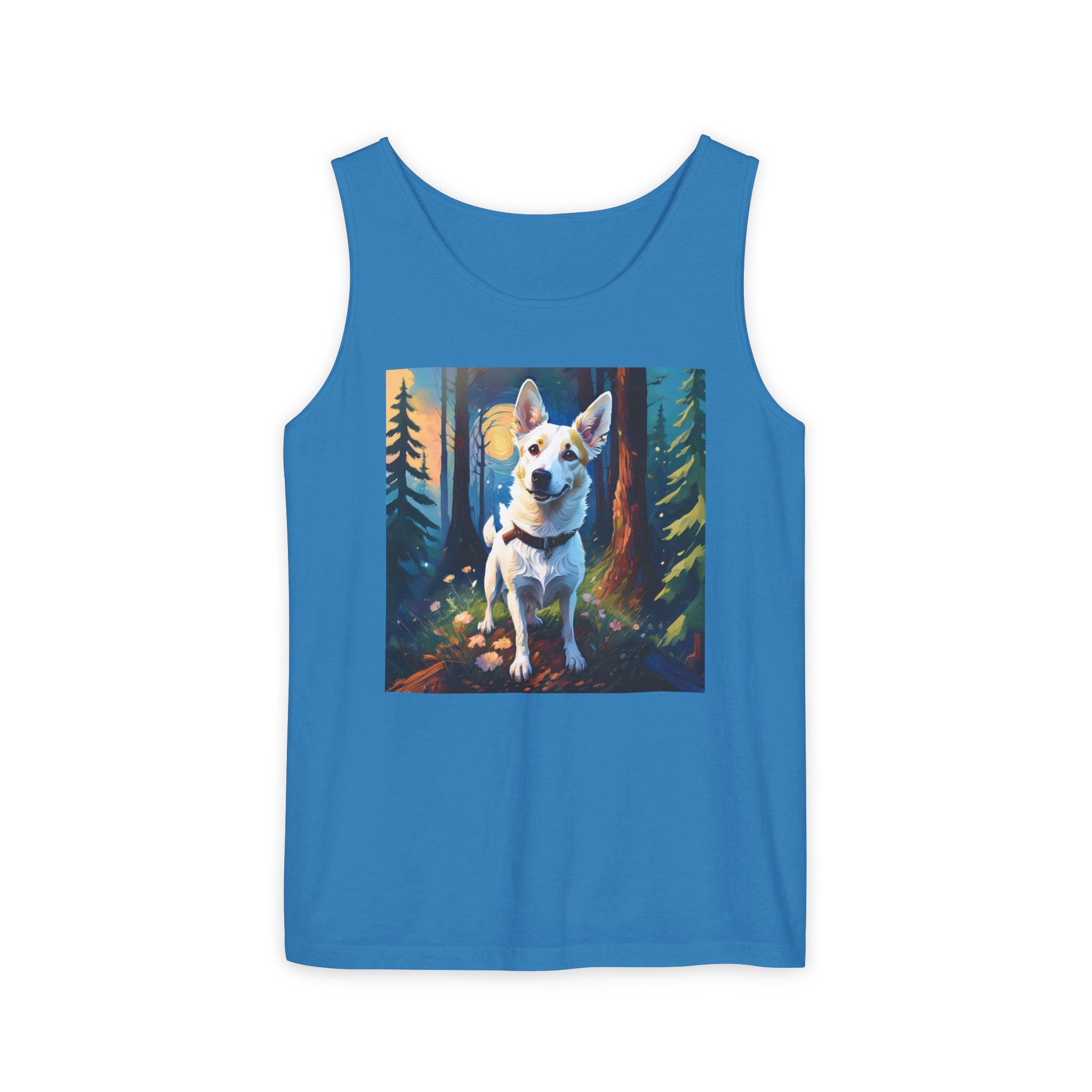 White/Tan Dog Forest Walk Unisex Tank Top