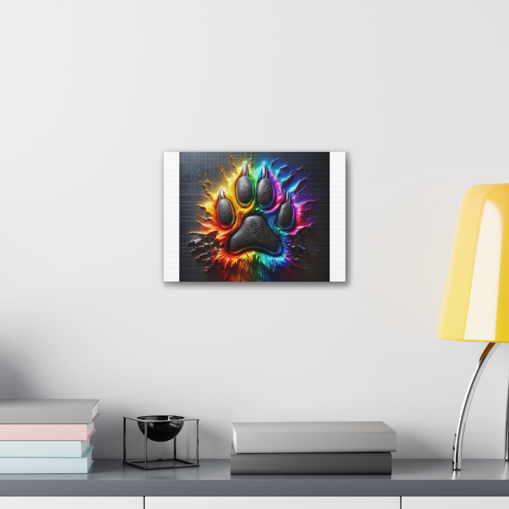 Electric Rainbow Dog Paw Canvas Stretched, 0.75"