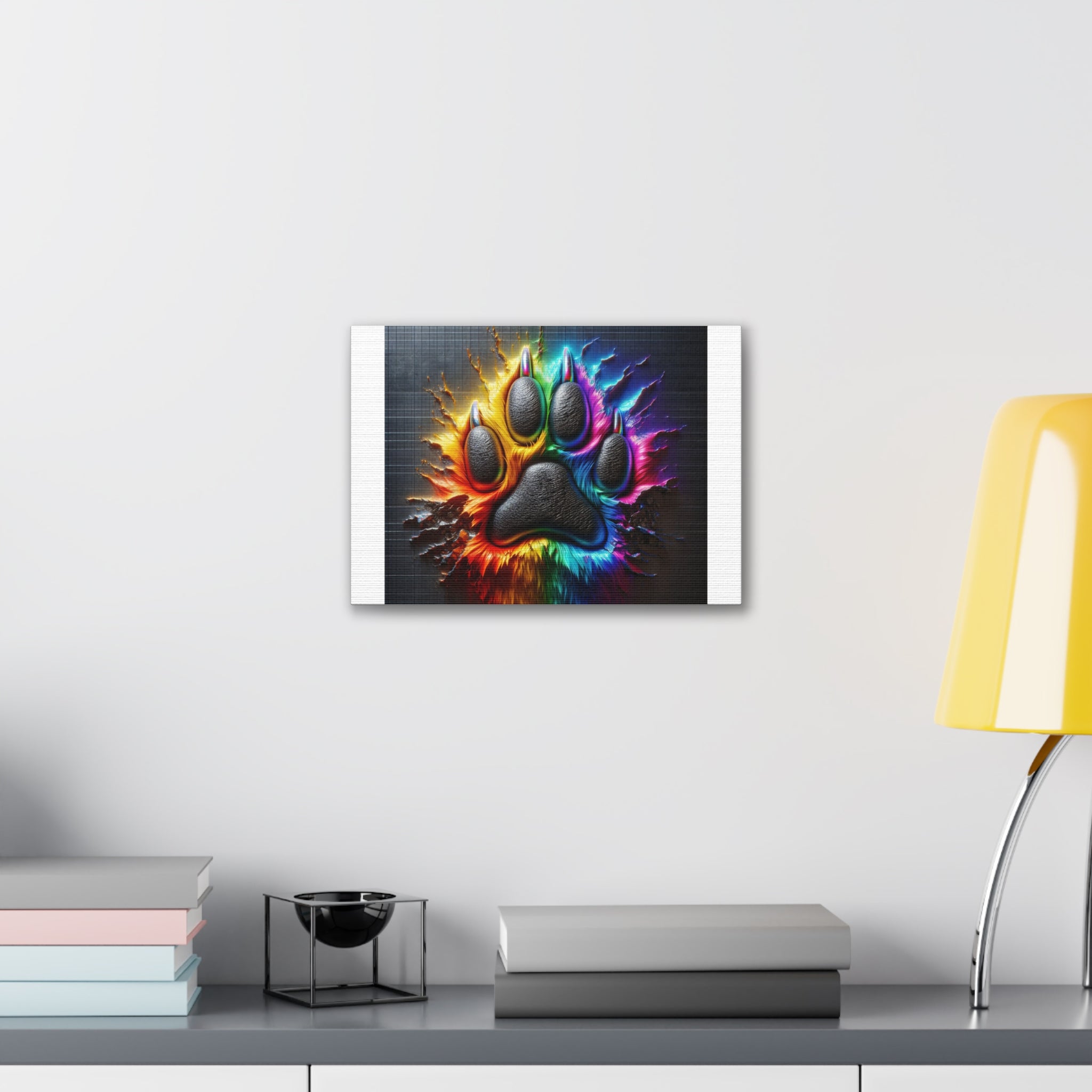 Electric Rainbow Dog Paw Canvas Stretched, 0.75"