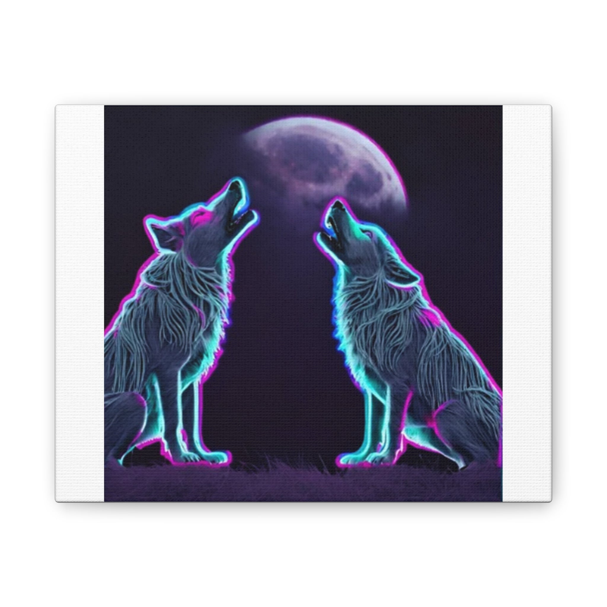 Neon Wolves Howling Canvas Stretched, 0.75"