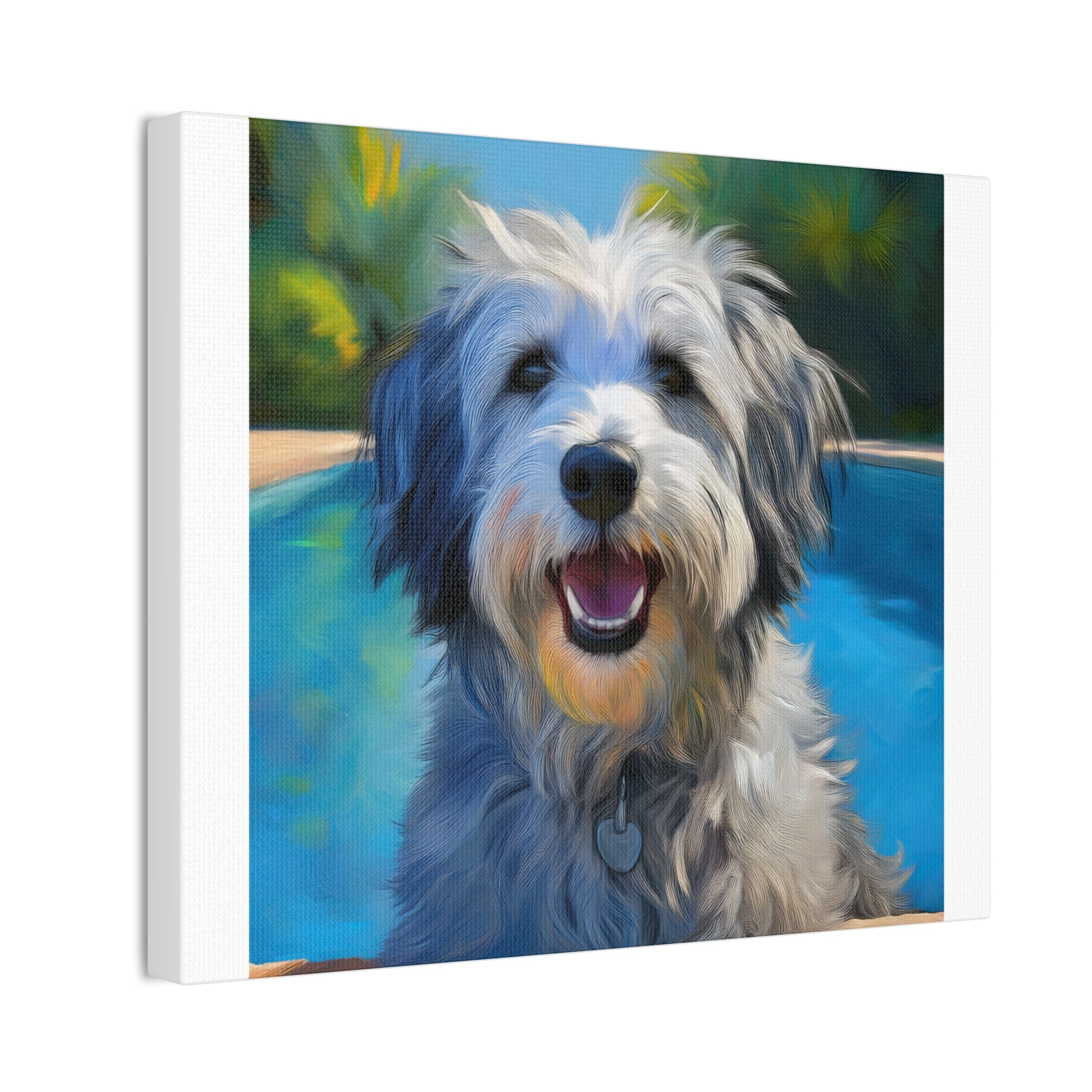 Grey Shaggy Dog Poolside Canvas Stretched, 0.75"