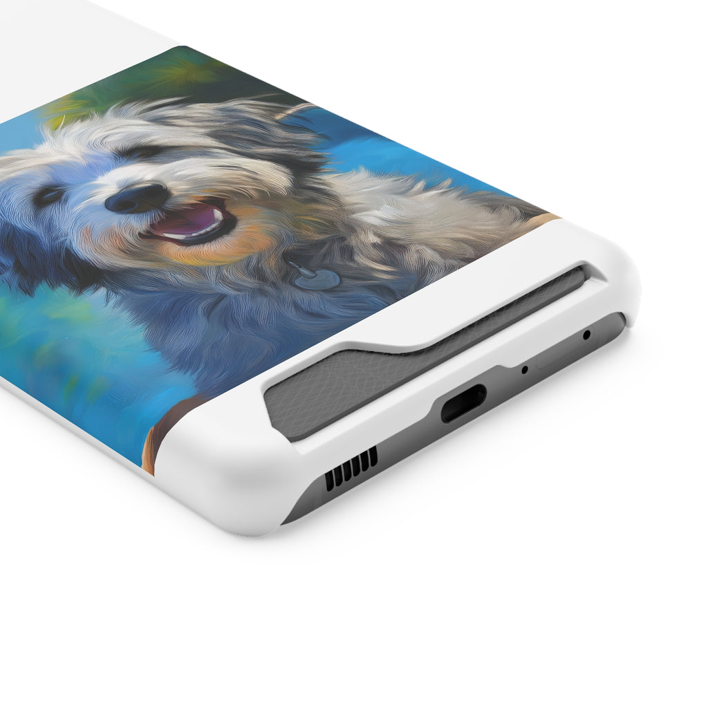 Grey Shaggy Dog Poolside Phone Case with Card Holder