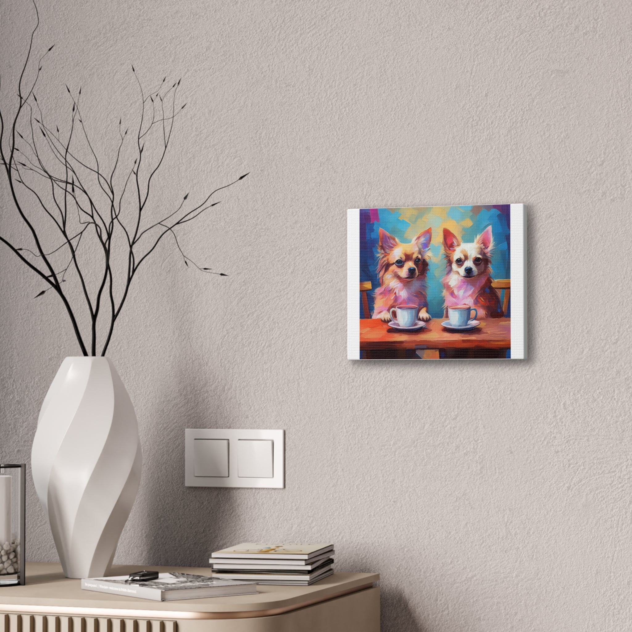 Cafe con Chihuahua Canvas Stretched, 0.75"