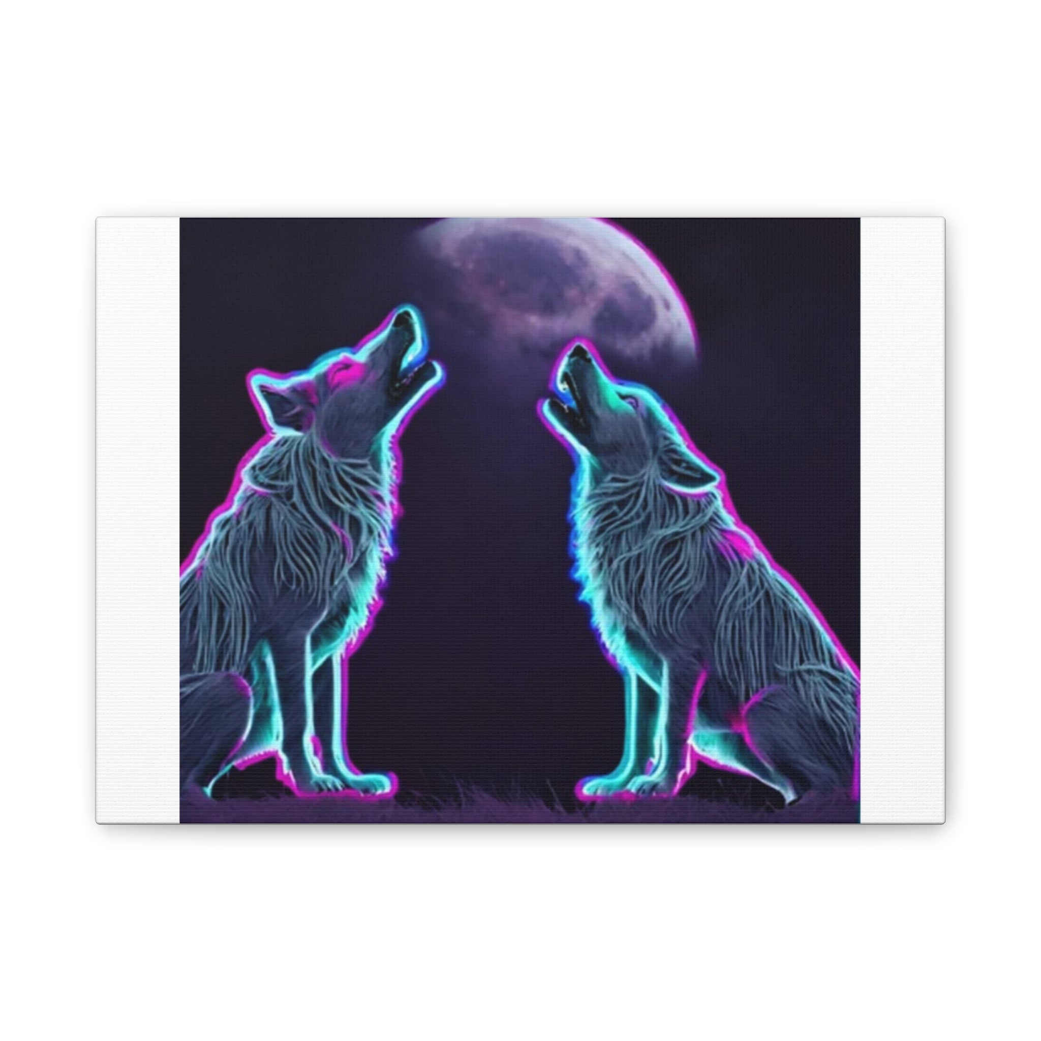 Neon Wolves Howling Canvas Stretched, 0.75"
