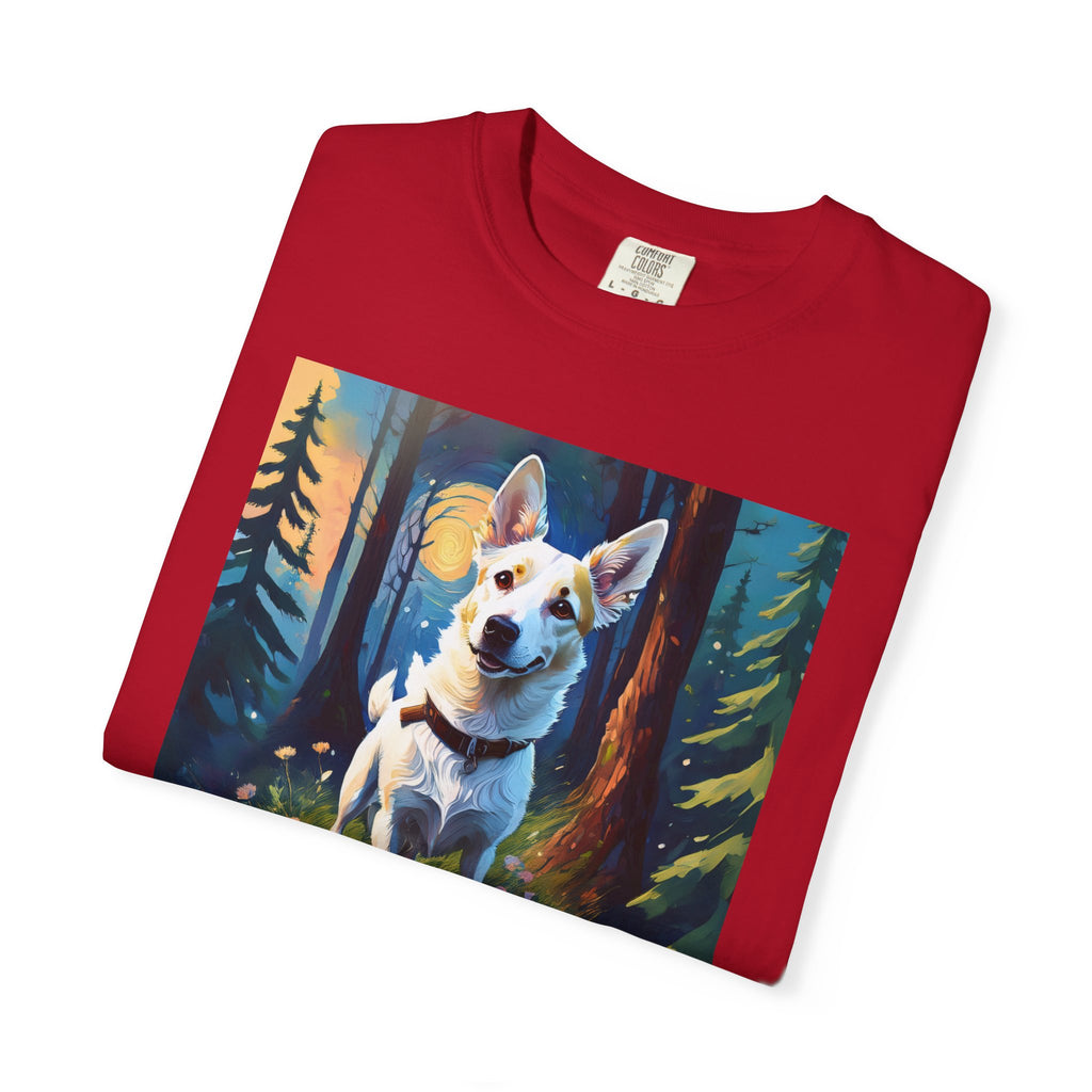 White/Tan Dog Forest Walk Unisex Garment-Dyed T-shirt