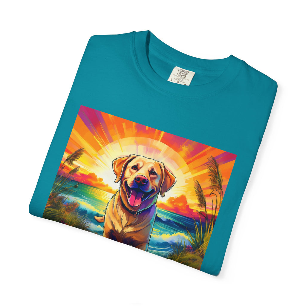 Yellow Lab Sunset Beach Unisex Garment-Dyed T-shirt