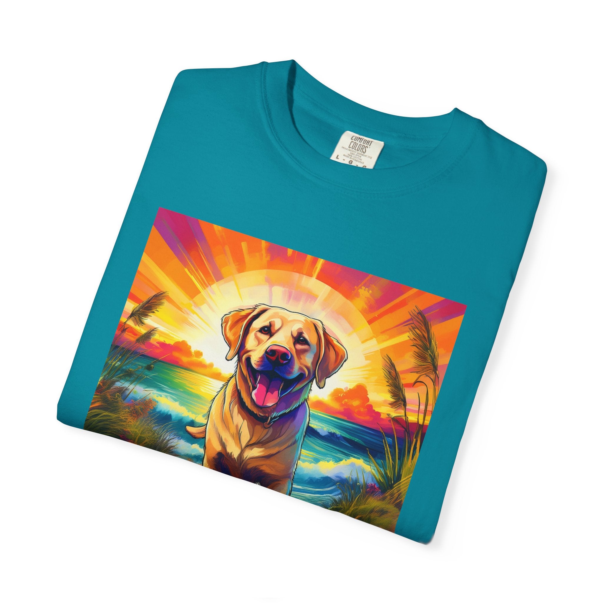 Yellow Lab Sunset Beach Unisex Garment-Dyed T-shirt