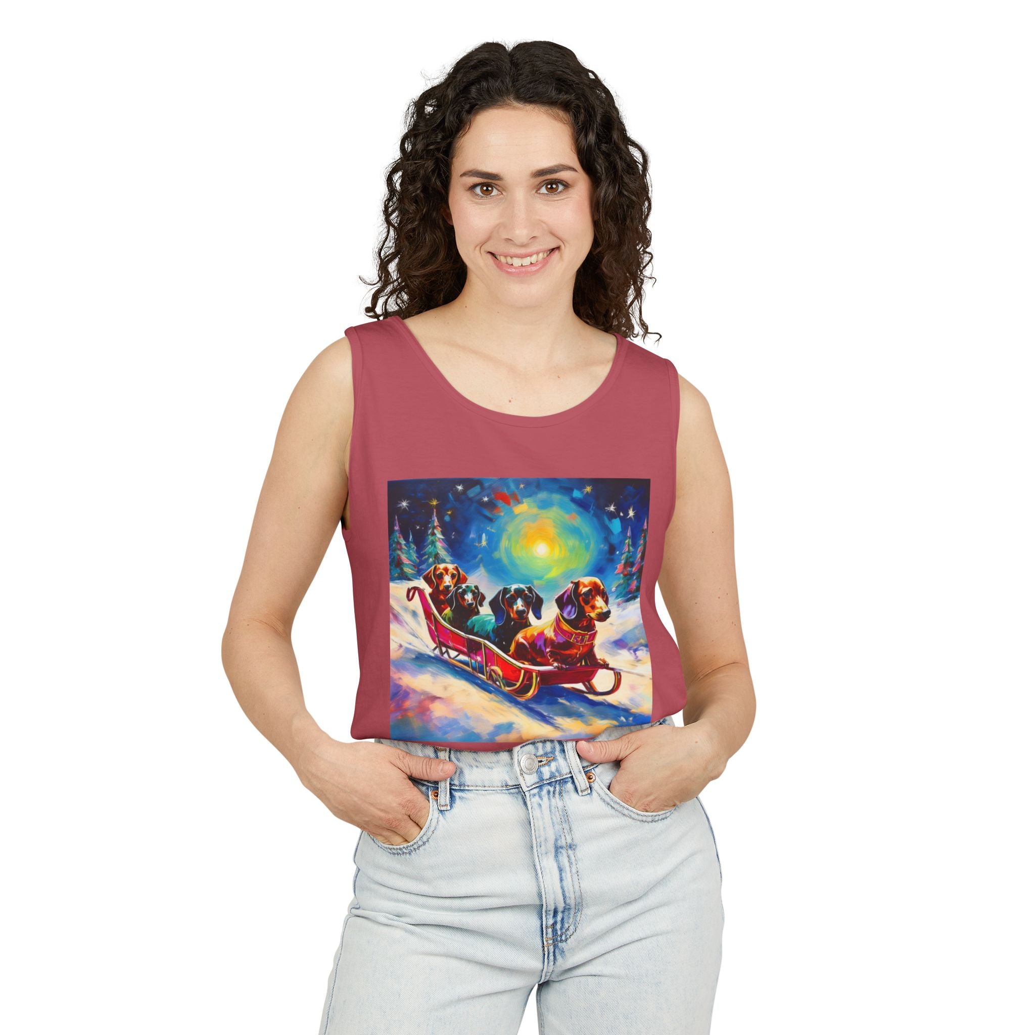 Dachshund Night Sleighride Unisex Tank Top
