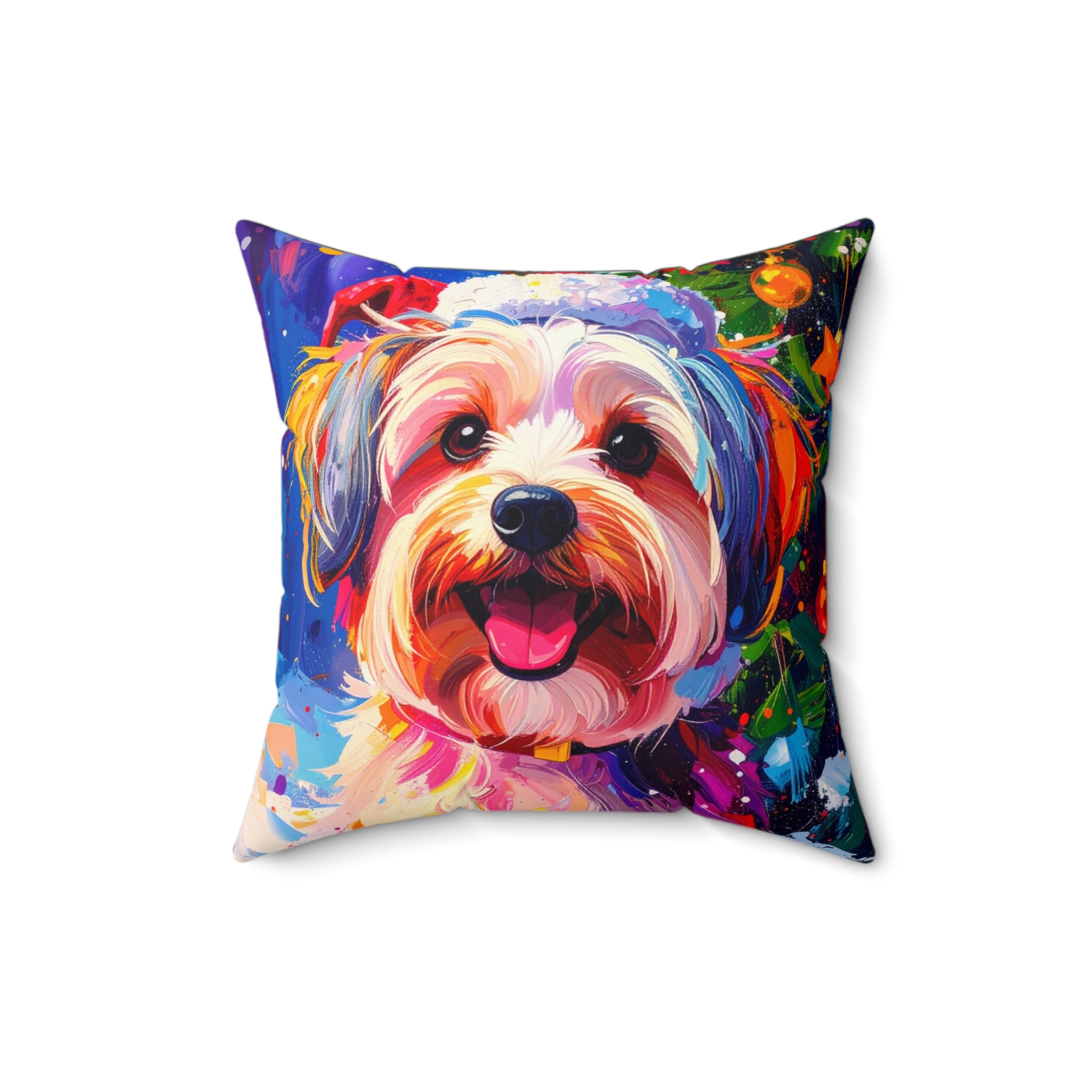 Yorkie Holiday II Polyester Square Pillow