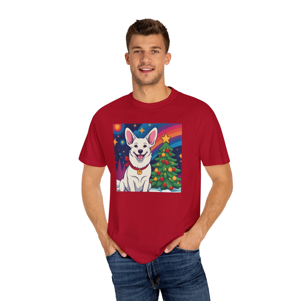 White Corgi Holiday Unisex Garment-Dyed T-shirt