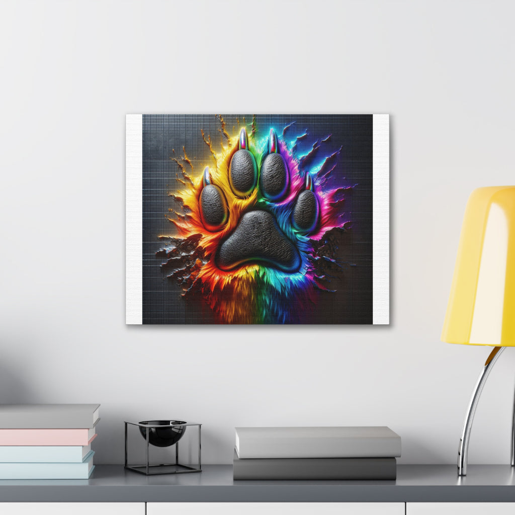 Electric Rainbow Dog Paw Canvas Stretched, 0.75"