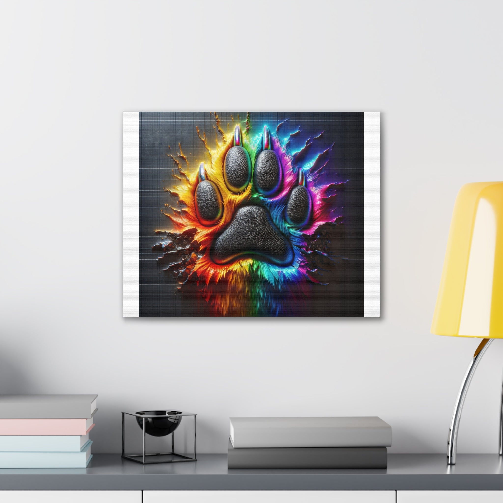 Electric Rainbow Dog Paw Canvas Stretched, 0.75"