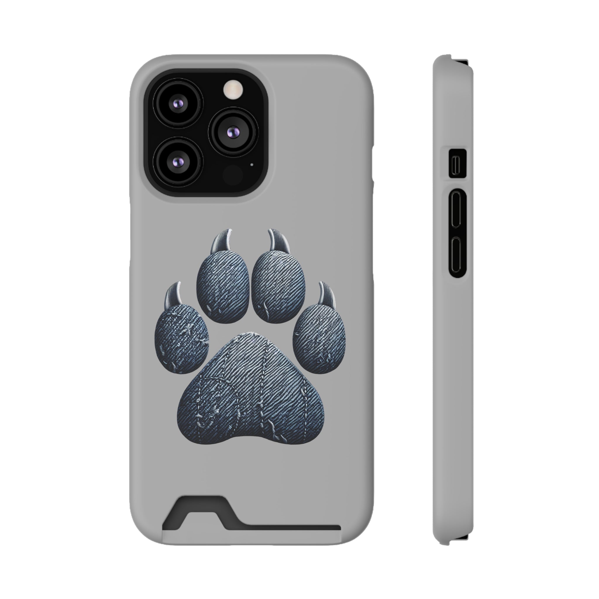 Denim Dog Paw Phone Case with Card Holder