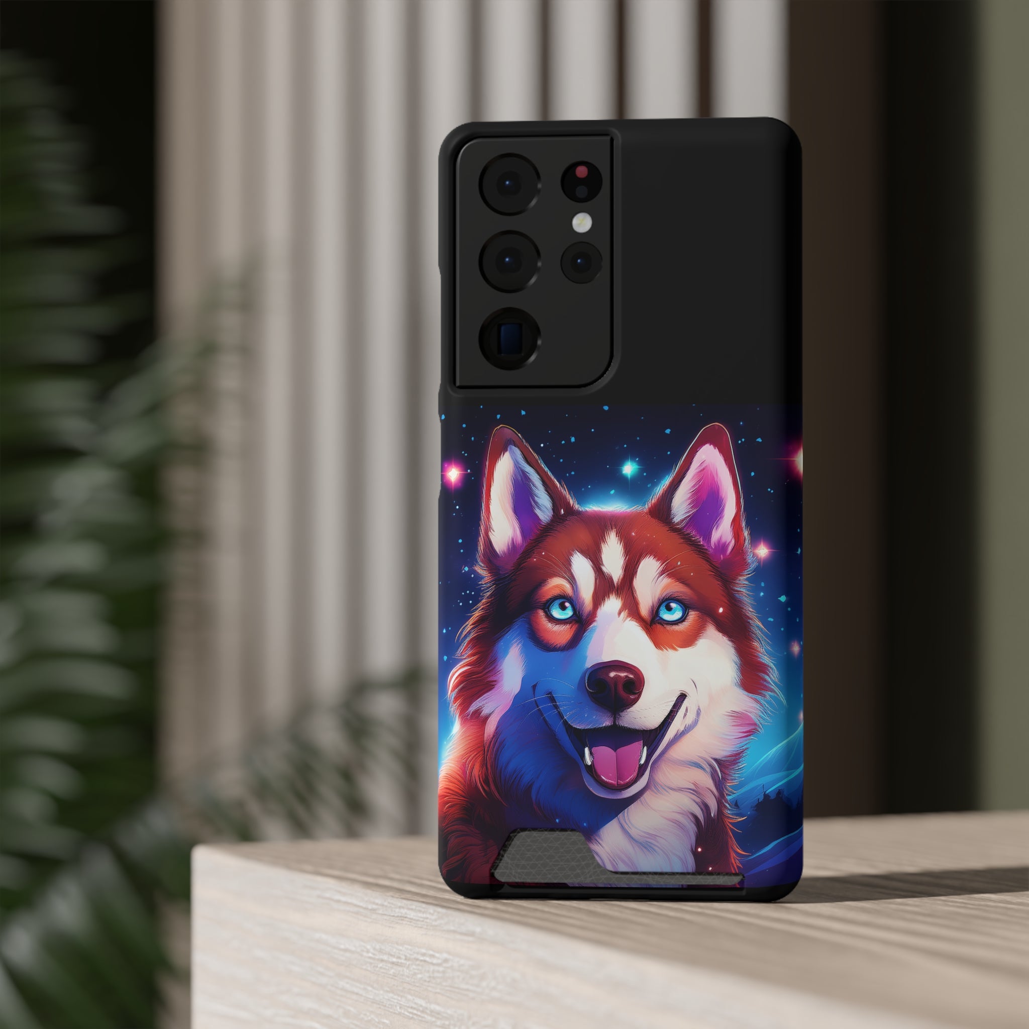 Eskimo Husky Stary Night Phone Case with Card Holder