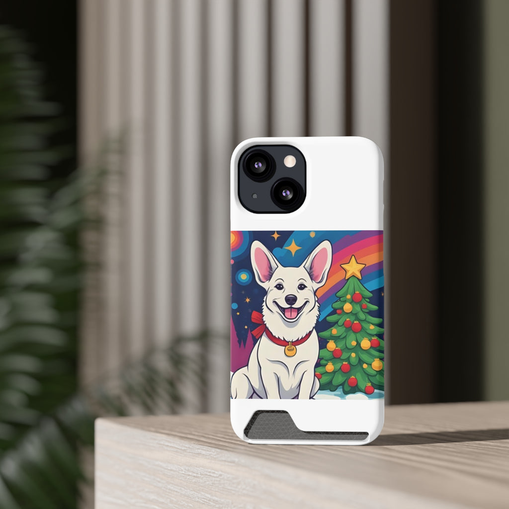 White Corgi Holiday Phone Case with Card Holder
