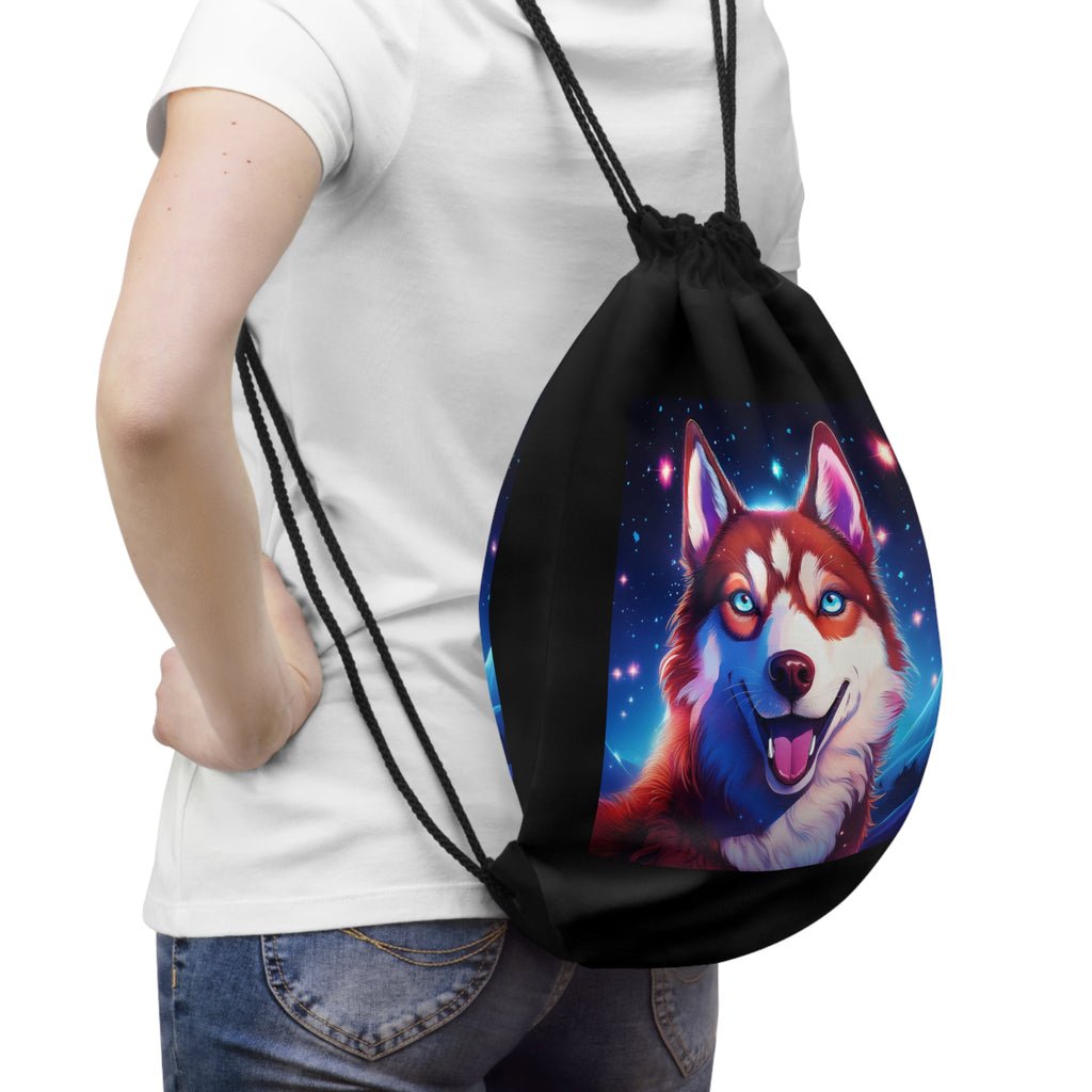 Eskimo Husky Stary Night Drawstring Bag