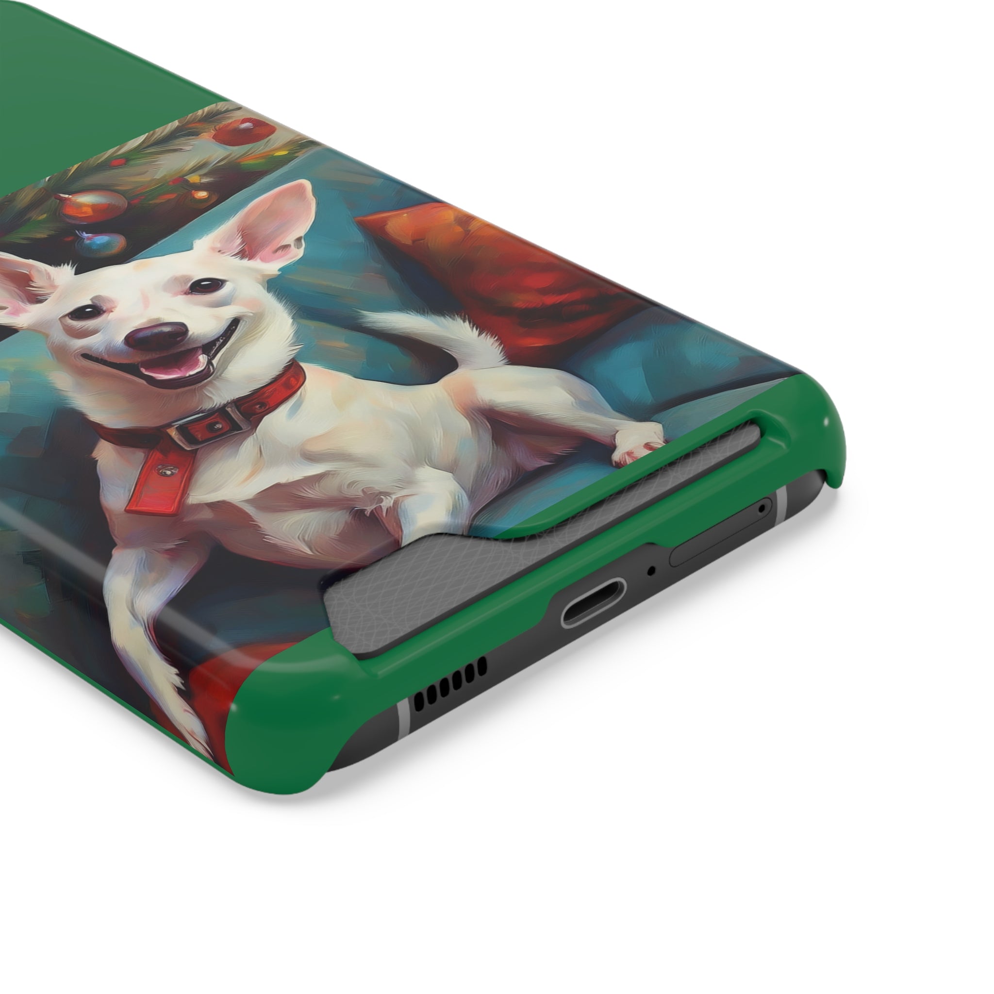 White Corgi Holiday II Phone Case with Card Holder