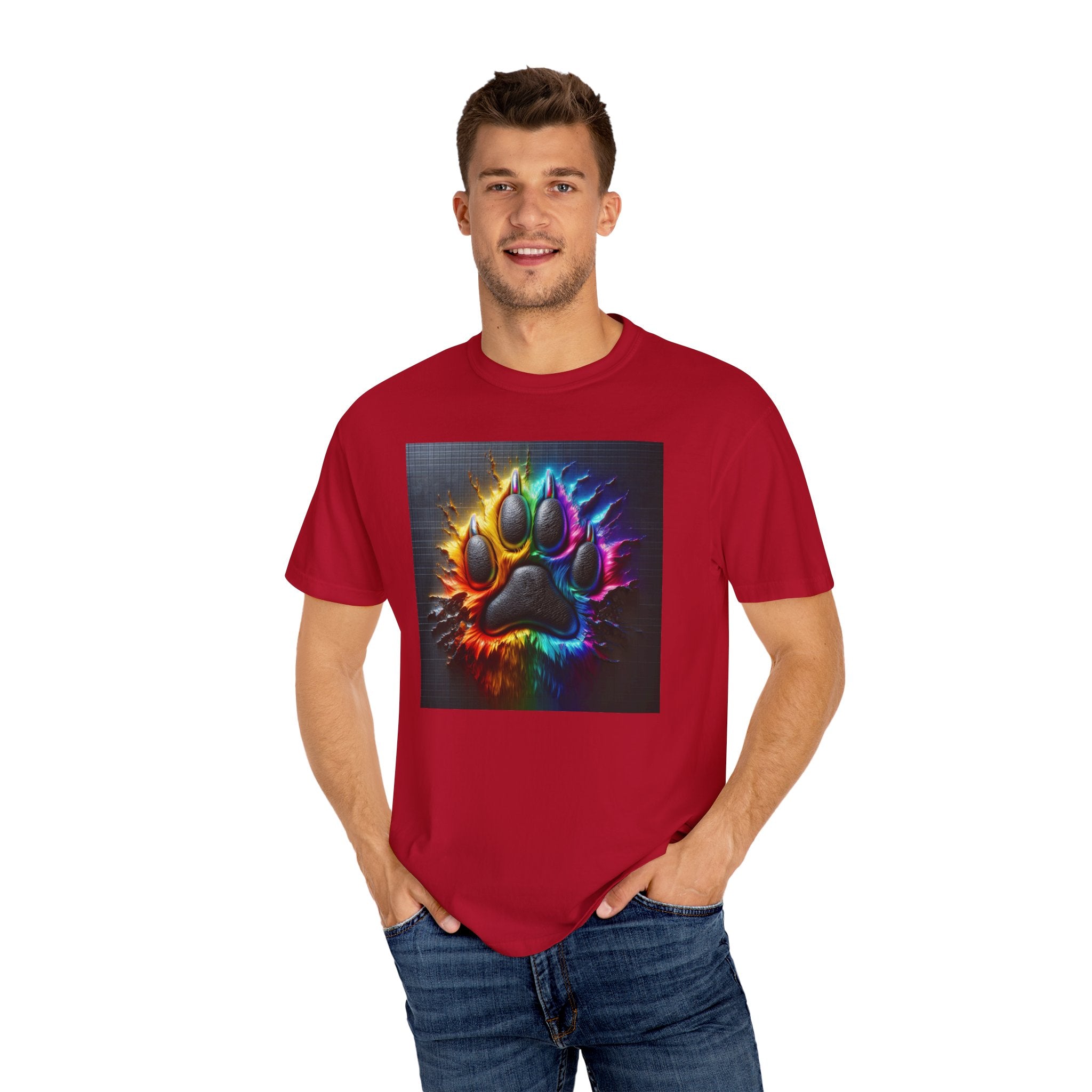 Electric Rainbow Dog Paw Unisex Garment-Dyed T-shirt