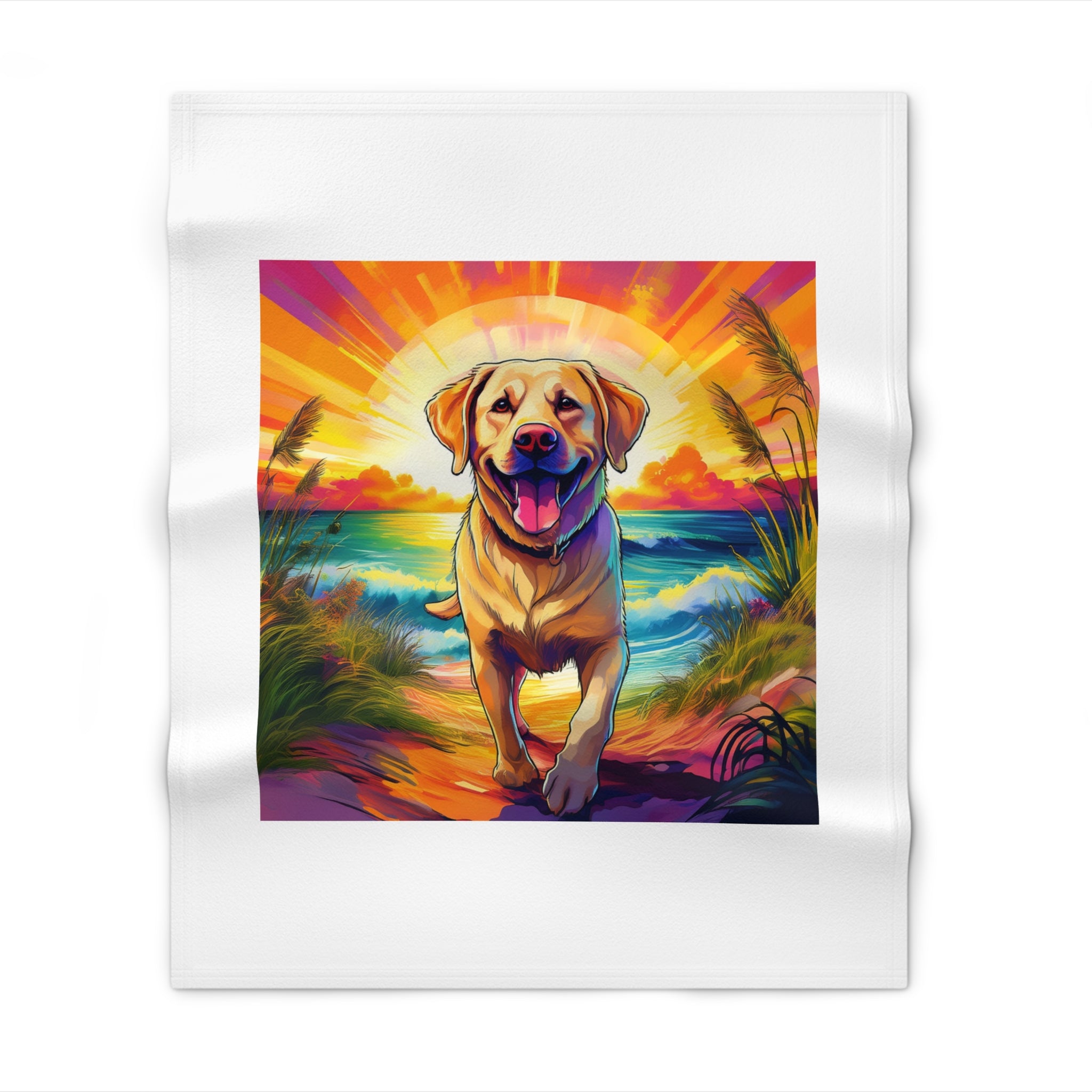Yellow Lab Sunset Beach Throw Blanket
