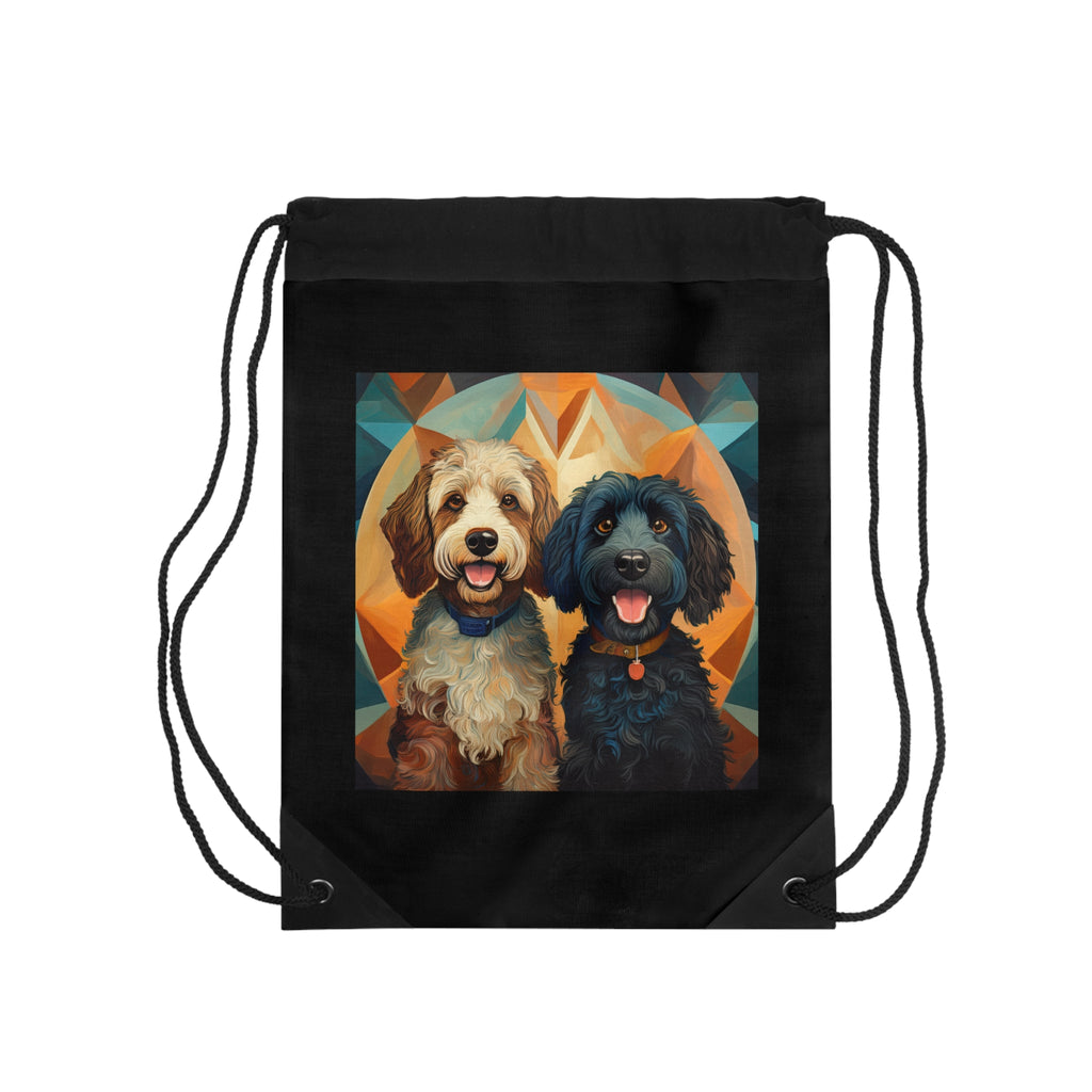 Doodles, Black & Tan Drawstring Bag
