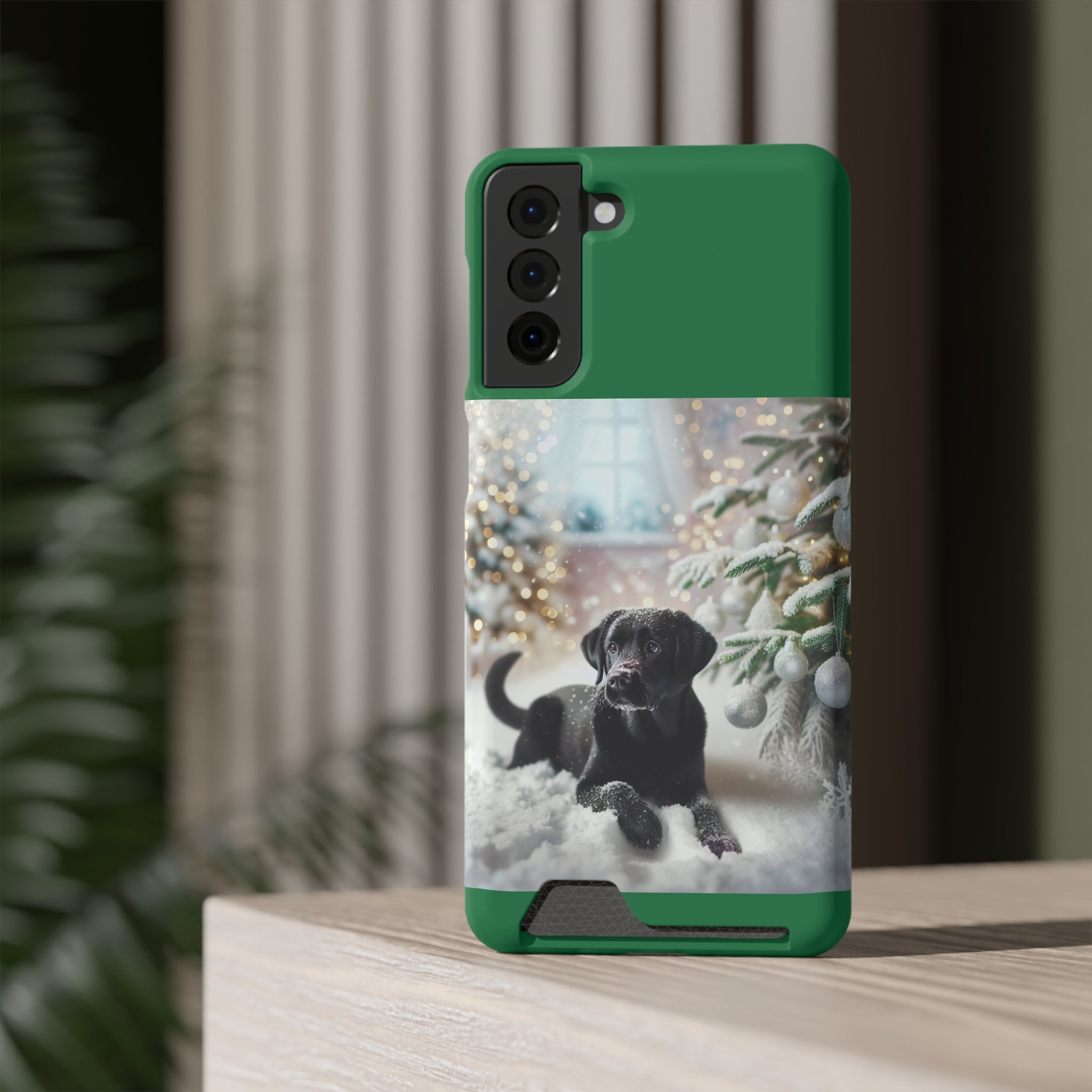 Black Lab Holiday Phone Case with Card Holder