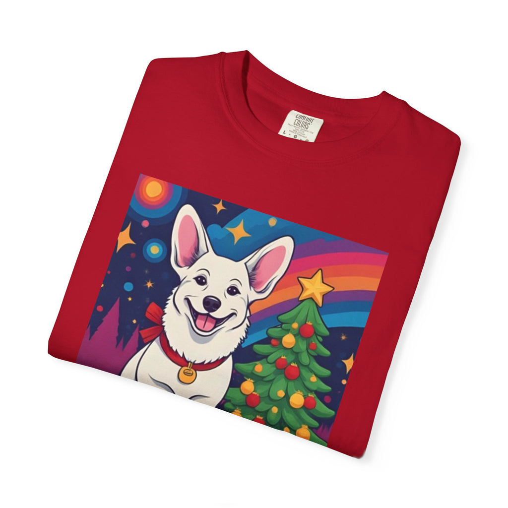 White Corgi Holiday Unisex Garment-Dyed T-shirt