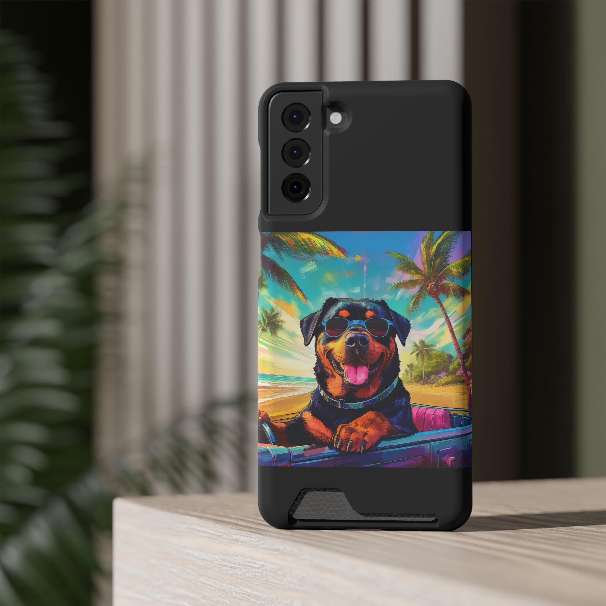 Rottweiler Beach Drive Phone Case with Card Holder