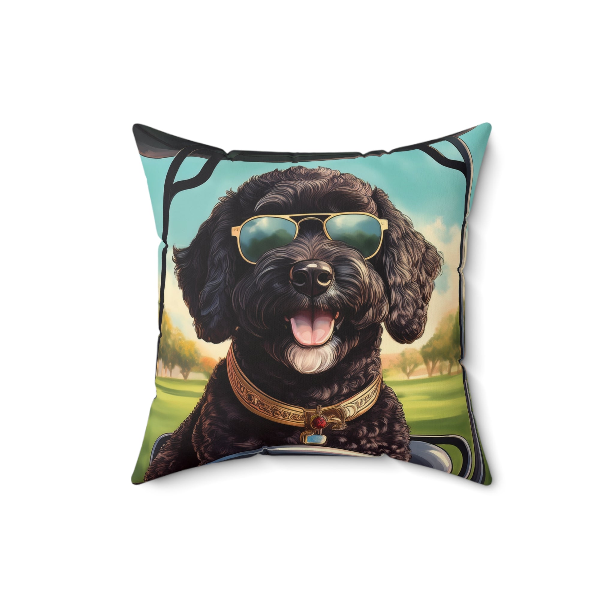 Doodle Golf Cart Polyester Square Pillow