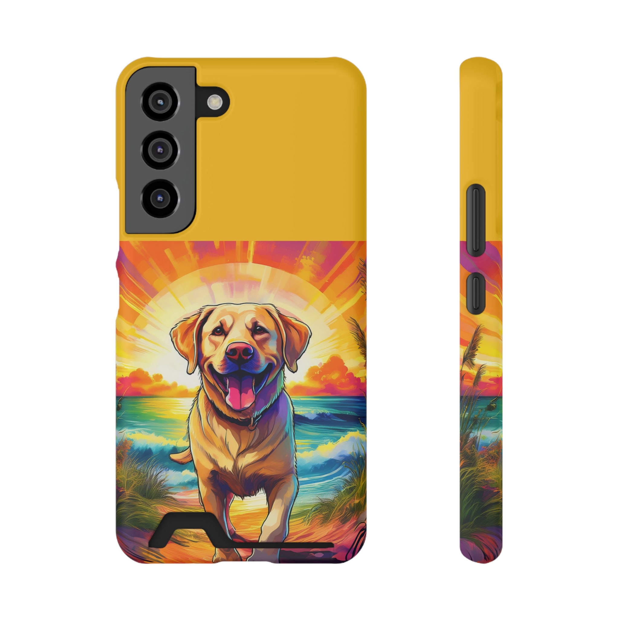 Yellow Lab Sunset Beach Phone Case with Card Holder